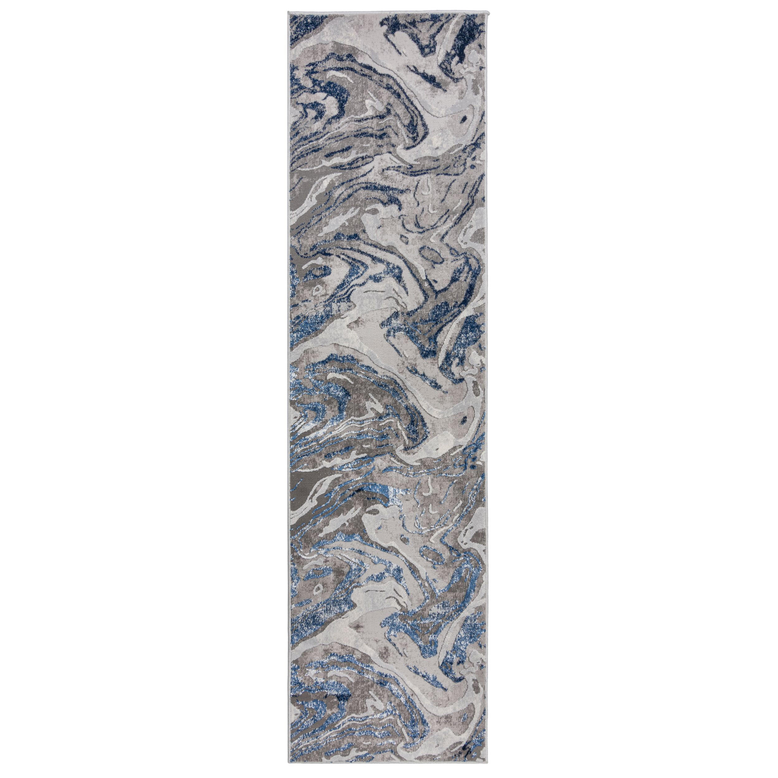 TEPPICH Marmor-Design, metallisch OUSE JOY, Blau-Grau 80x300 cm - Blaugrau, Textil (80/300cm) - KADIMA DESIGN