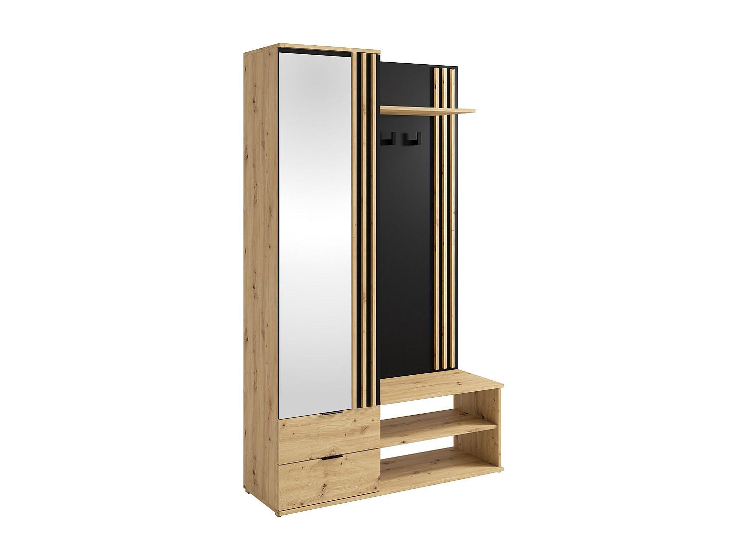 GARDEROBE mit Spiegel & Stauraum - Holzfarben & Schwarz - JANAKIA - Schwarz, Holz (40/201/120cm) - Vente-Unique