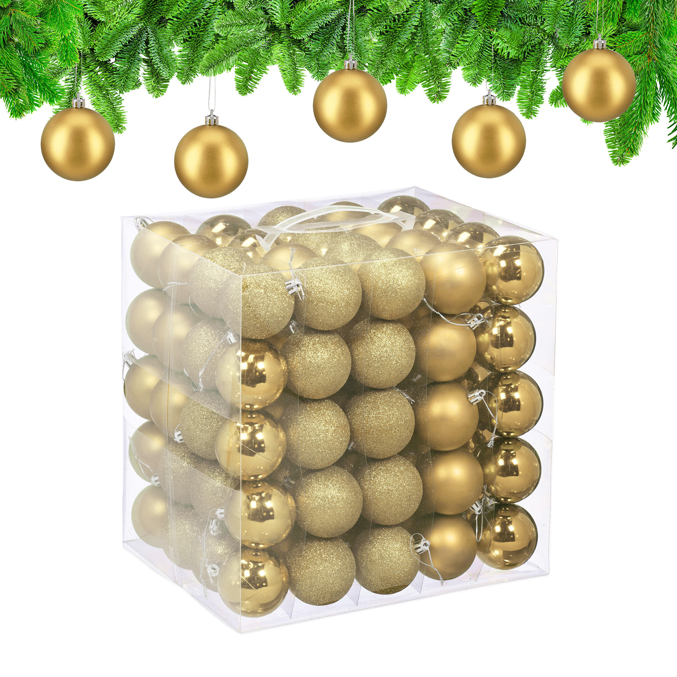 100XWEIHNACHTSKUGELN - Goldfarben, Kunststoff (6/7/6cm) - Relaxdays