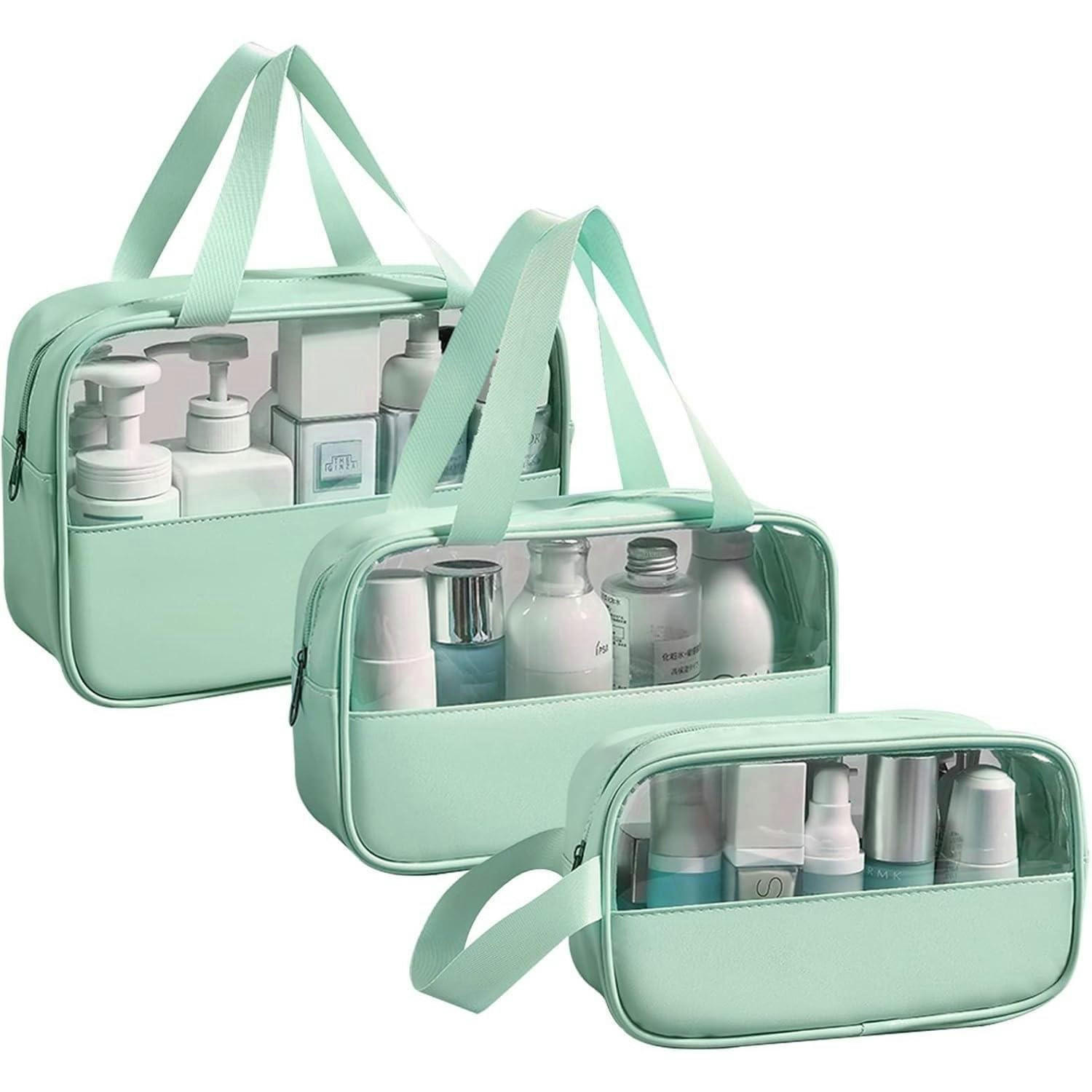 KULTURTASCHE 3-teiliges Set Transparent Grün - Grün, Kunststoff (7/21/30cm)