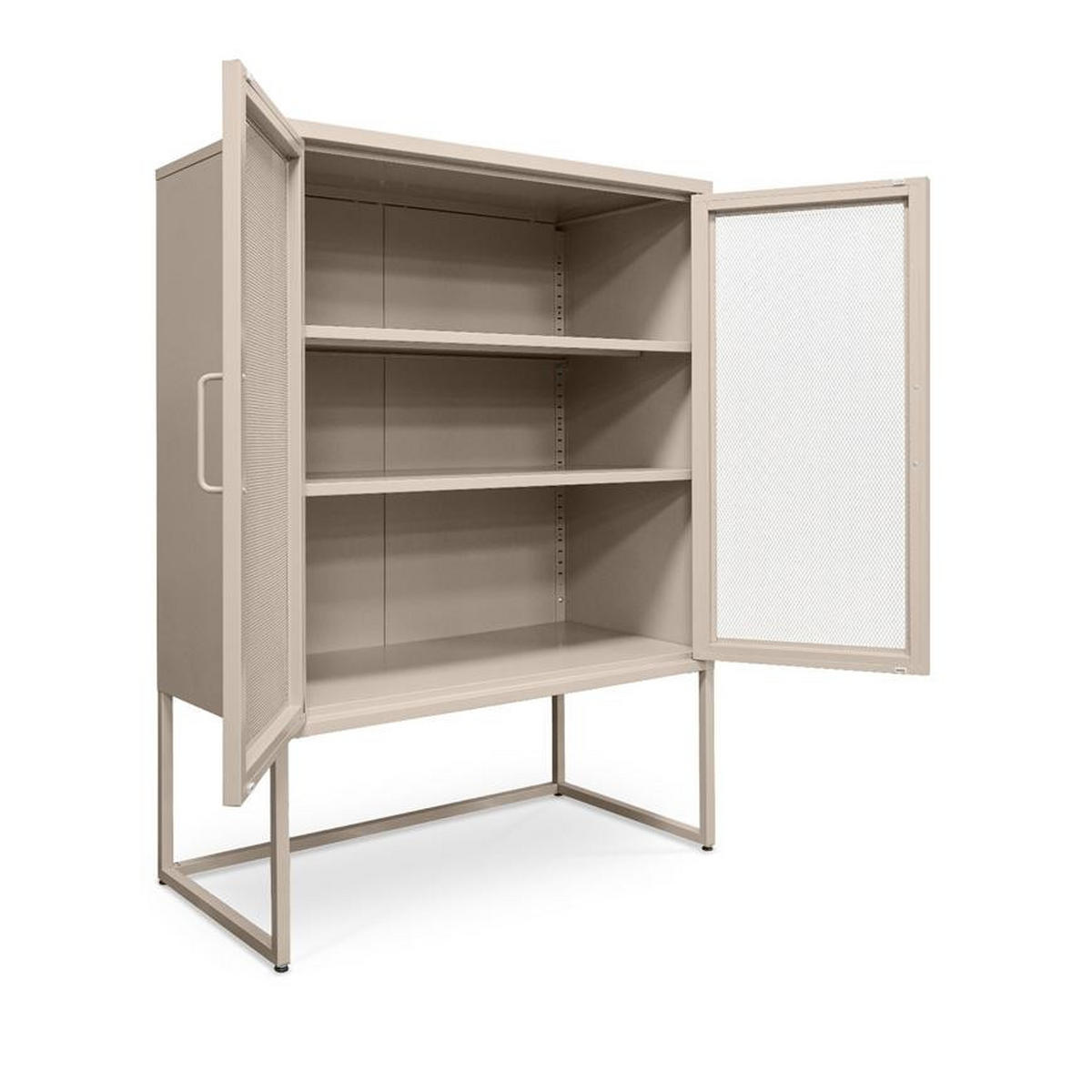HIGHBOARD im Industrial-Design aus Metall H.120cm 2 Türen Streckmetall Beige - Kai - Beige, Metall (85/120/45cm) - Sicaan
