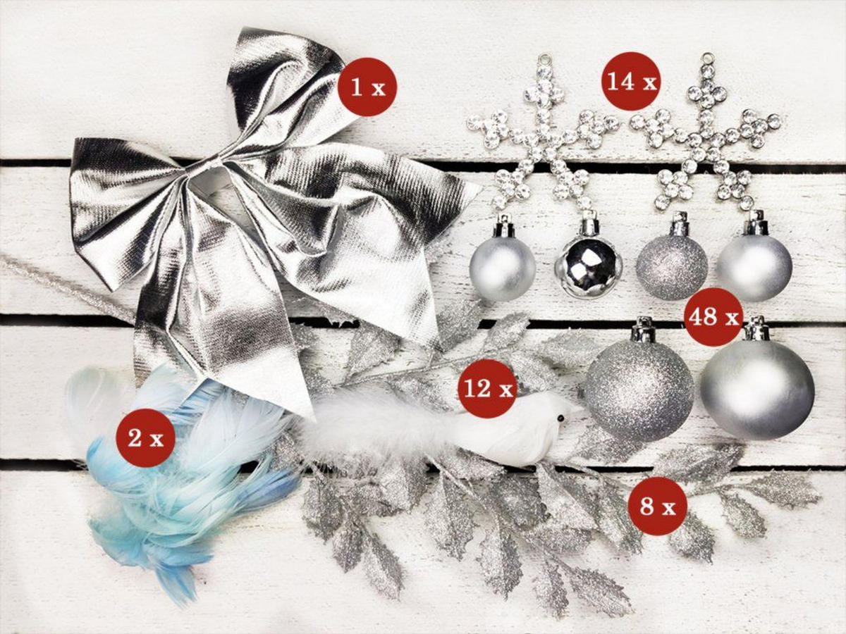 WEIHNACHTSBAUM künstlicher 270 cm, HIMMELSSILBER, mit 131-teiligem Weihnachtsbaumschmuck, inkl. Metallständer und Aufbewahrungsbox - Blau/Silberfarben, Kunststoff/Metall (157/270cm) - LAALU