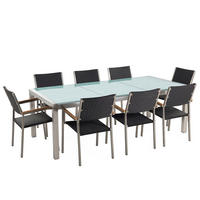 GARTENMÖBEL-SET 8-Sitzer Crashglas Rattan schwarz Grosseto - Transparent/Silberfarben, Glas - Beliani