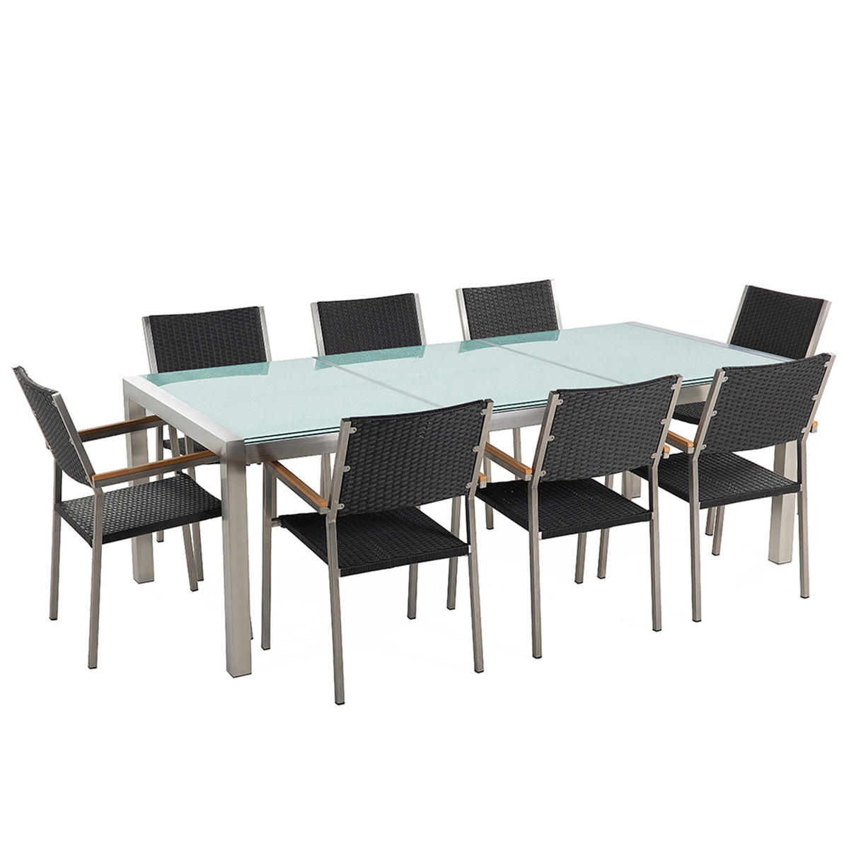 GARTENMÖBEL-SET 8-Sitzer Crashglas Rattan schwarz Grosseto - Transparent/Silberfarben, Glas - Beliani
