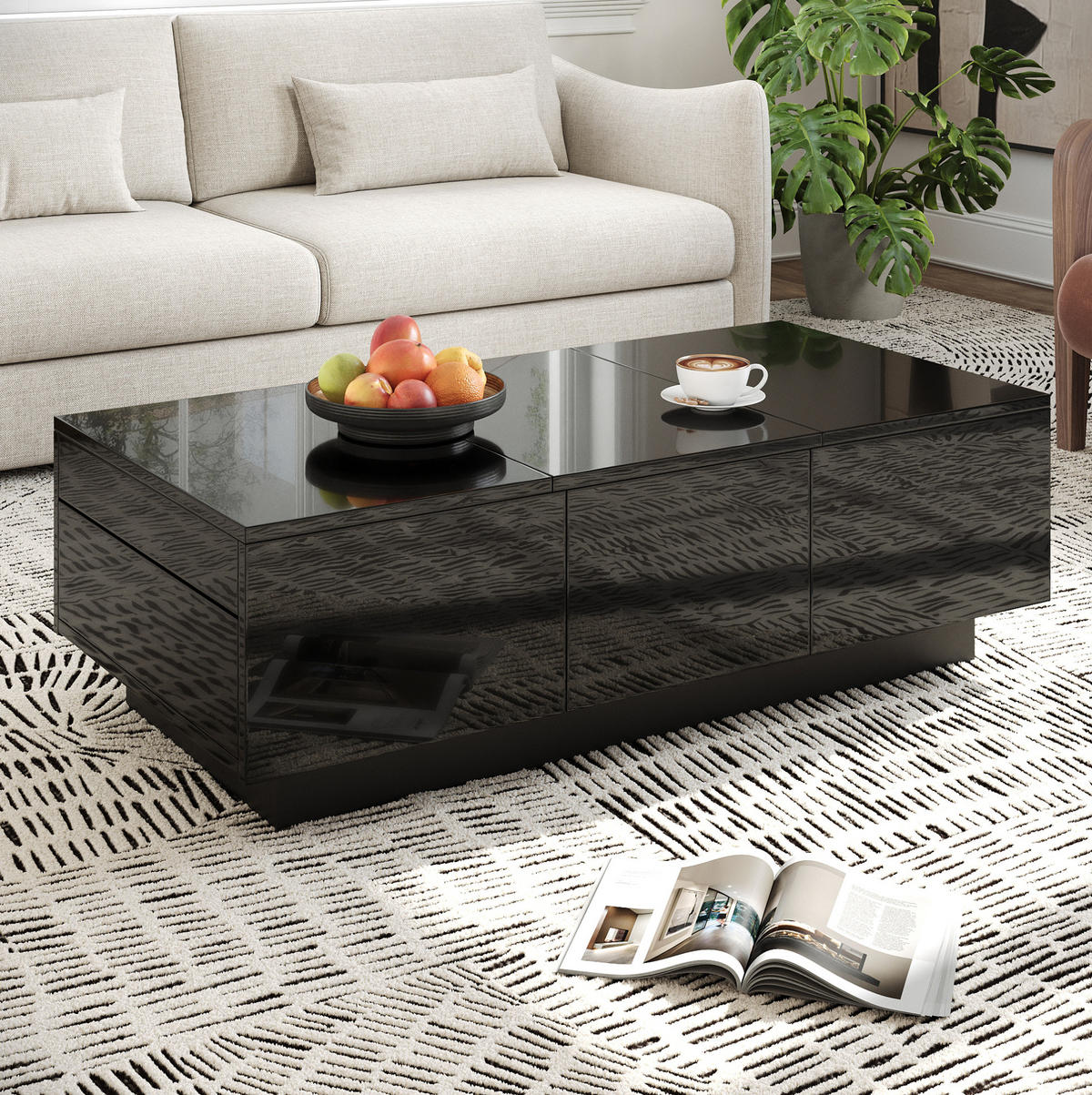 COUCHTISCH, mit Schiebefächern & 2 Schubladen, pflegeleicht, 100/50/31 cm, Schwarz Hochglanz - Schwarz, Holzwerkstoff (100/31/50cm) - Redom