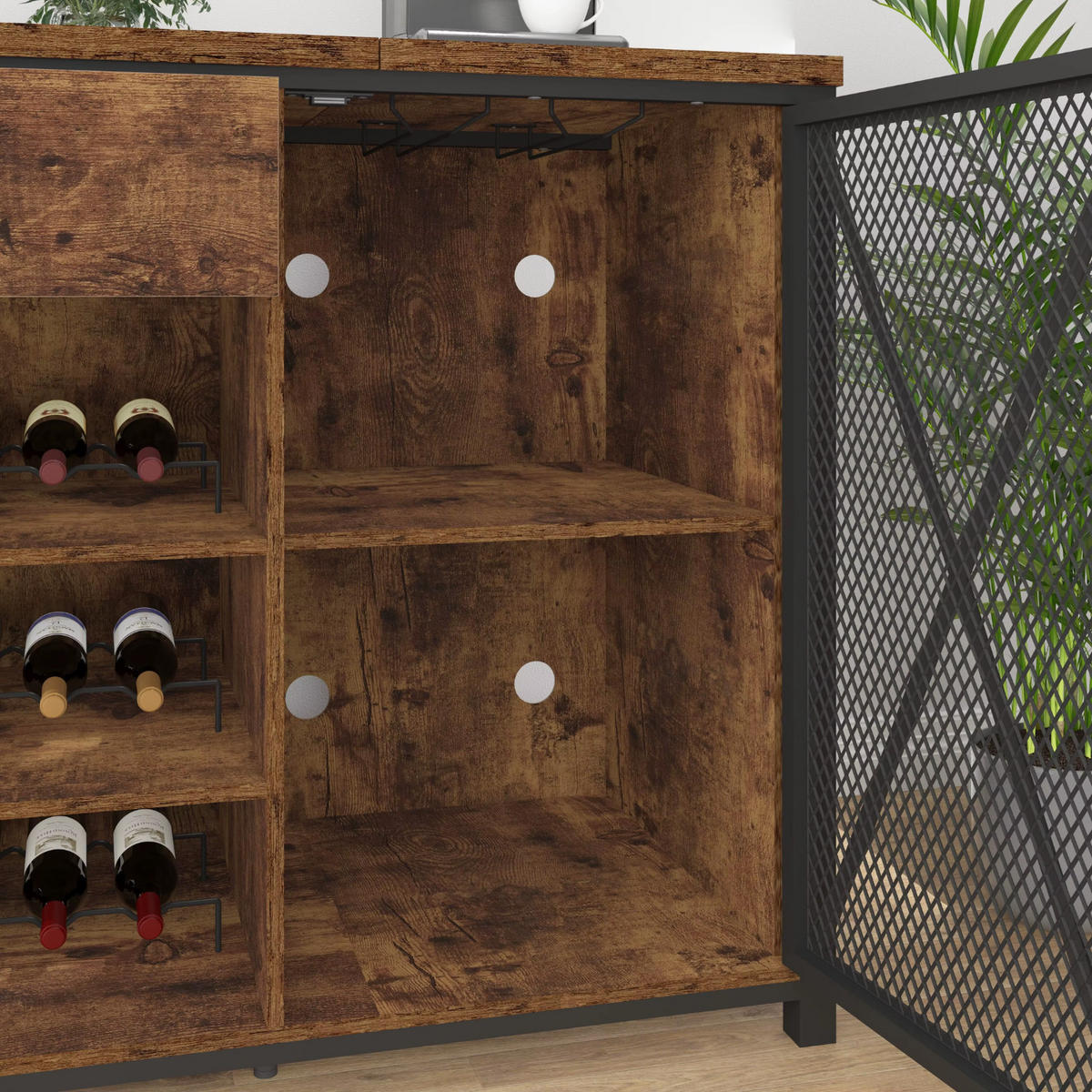 WEINREGAL 180 x 55 x 100 cm INDUSTRIAL Holz Metall Schwarz / Rustikal Eiche - Wildeiche, Holzwerkstoff/Metall (180/101.5/55cm) - Quality Elegance