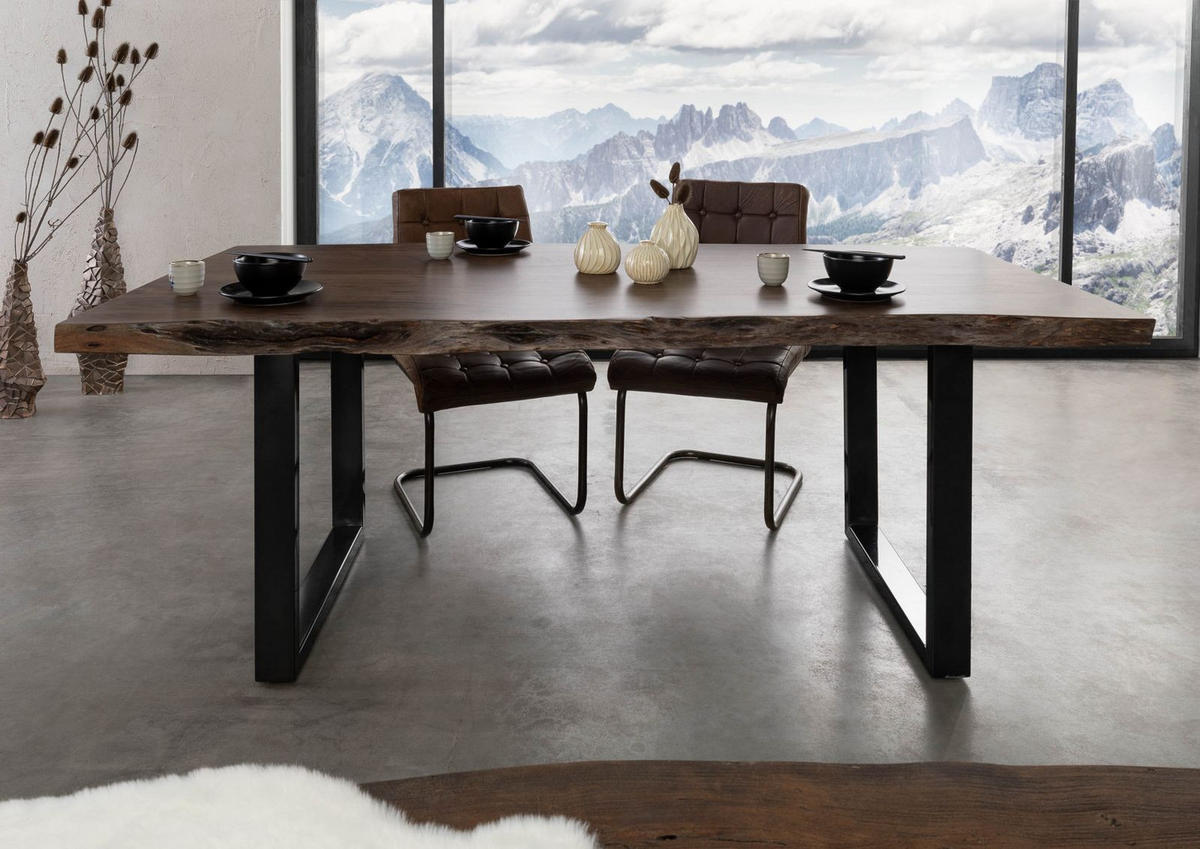 BAUMTISCH Akazie 160x90x77 grau lackiert / U-Beine anthrazit glänzend FREEFORM 5 - Anthrazit/Grau, Holz (160/90/77cm) - Massivmoebel24
