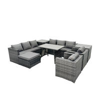 GARTENMÖBELSET mit Hocker,Beistelltisch 9-Sitzer Grau - Dunkelgrau/Grau, Glas/Kunststoff - Fimous