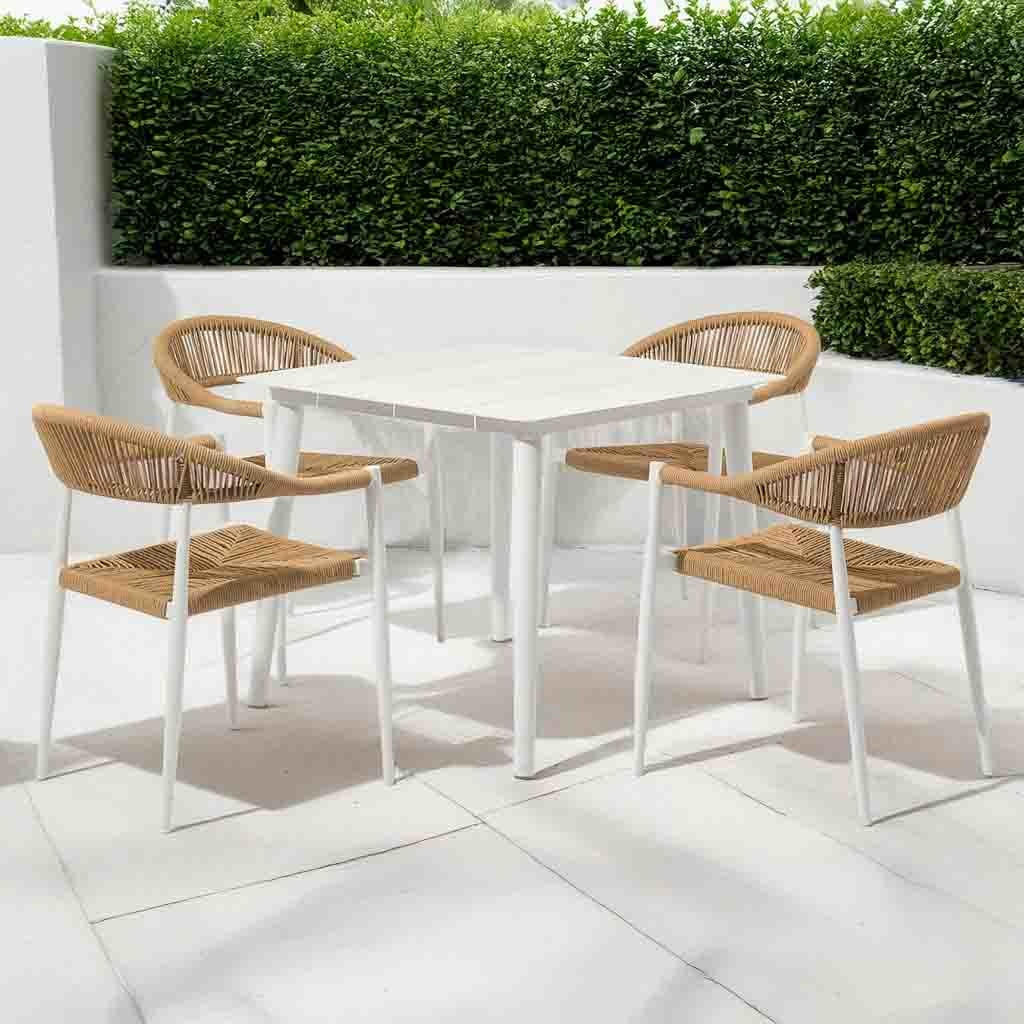 GARTEN-ESSGRUPPE, 5er-Set, weiß und braun - Beige, Metall - Wanderlust