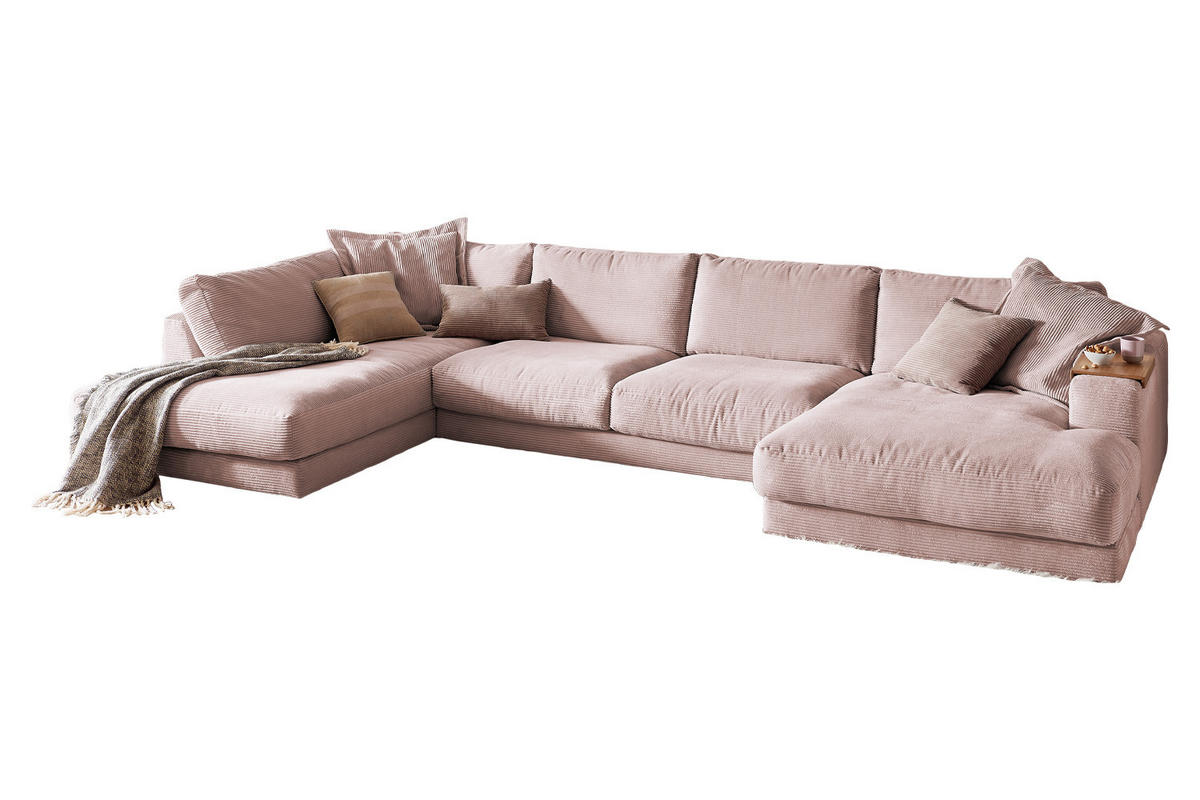 WOHNLANDSCHAFT MADELINE Pink Cord - Pink/Schwarz, Kunststoff/Textil (425/86/224cm) - KAWOLA