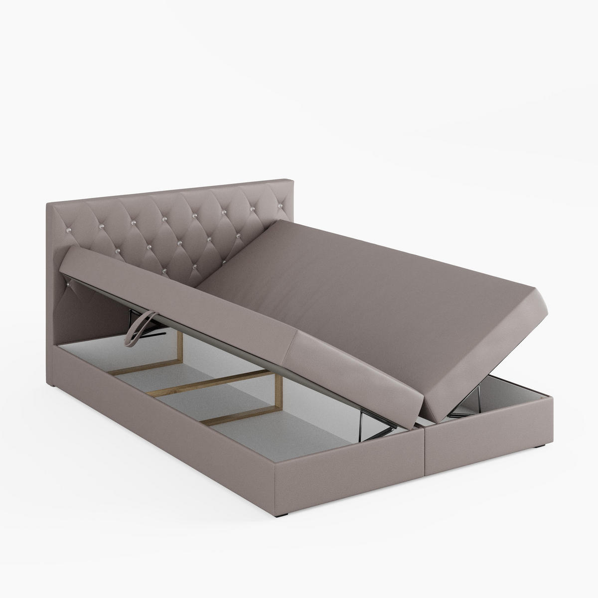 BOXBETT CRYSTAL 140/200 cm, in Beige, Velours-Stoff, Bettkasten, Matratze, Topper - Beige, Textil (140/20cm) - Barchello