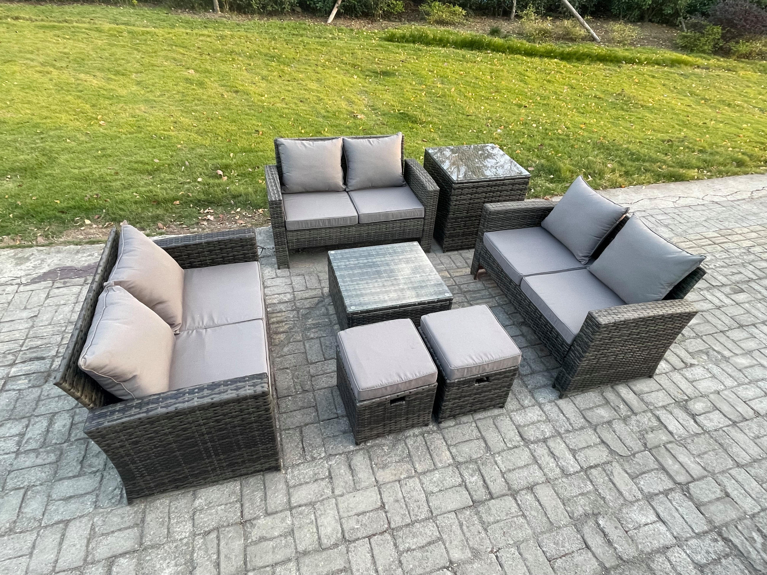 GARTENMÖBELSET Polyrattan Dunkelgrau 8-Sitzer - Dunkelgrau, Metall - Fimous
