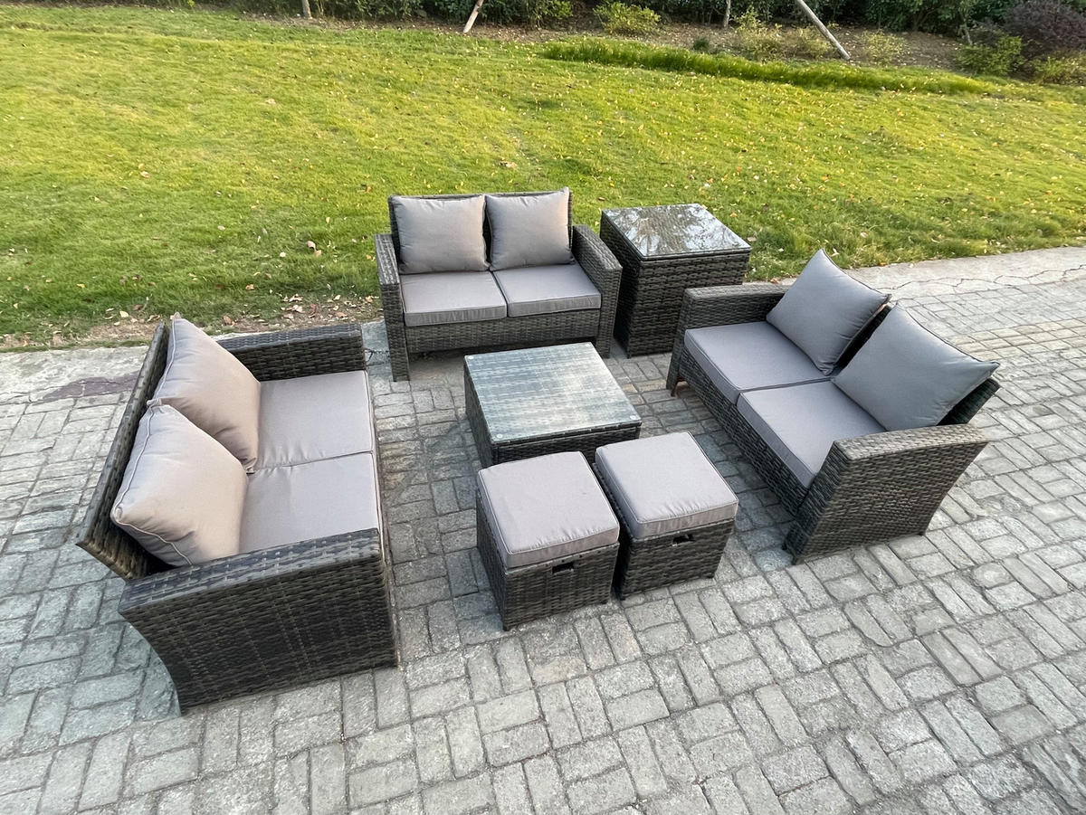 GARTENMÖBELSET Polyrattan Dunkelgrau 8-Sitzer - Dunkelgrau, Metall - Fimous