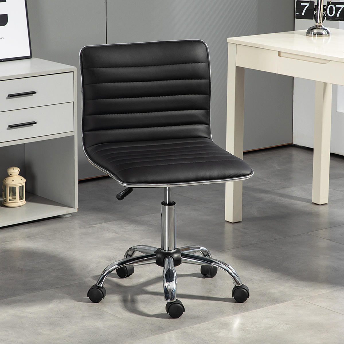 BÜROSTUHL mit Rückenlehne, höhenverstellbar Drehstuhl mit Rollen Schwarz - Schwarz, Kunststoff (52/90/48cm) - HOMCOM