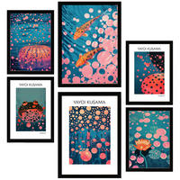 POSTER Set Mit 6 Yayoi Kusama Japanischer Kürbisfisch A3 & A4 Schwarzer Rahmen - Schwarz, Papier (29/3cm) - Nacnic