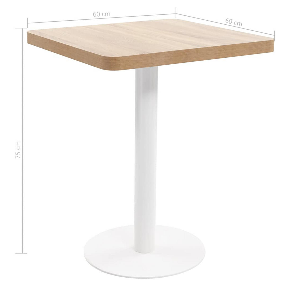 BISTROTISCH, 60/60/75 cm, aus MDF und Stahl, Hellbraun und Weiß - Braun, Holz (60/60/75cm) - vidaXL