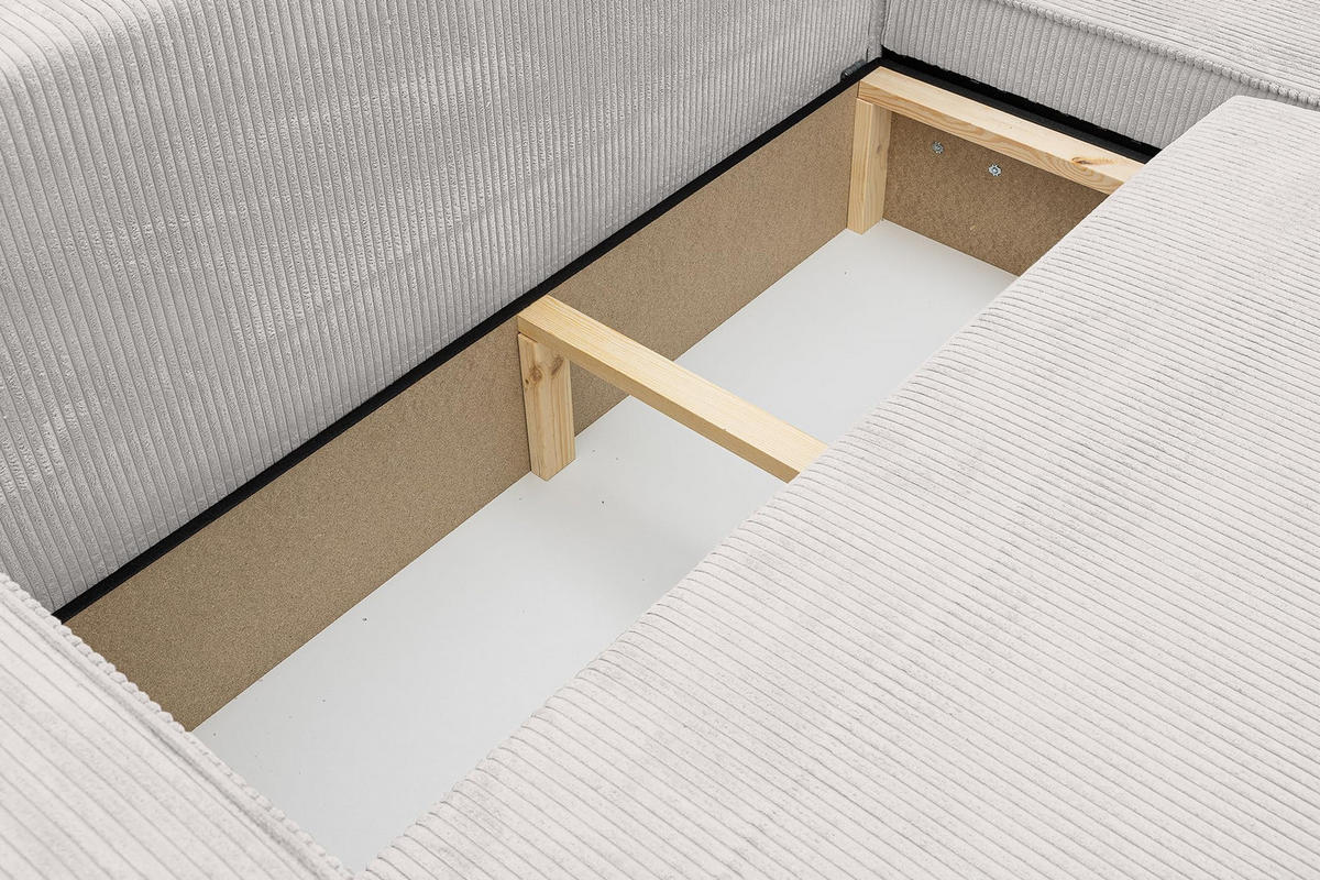 ECKSOFA HUGO XL Schlaffunktion und Bettkasten Cord-Stoff (Beige) - Beige, Textil (274/142cm) - VENASI MÖBEL