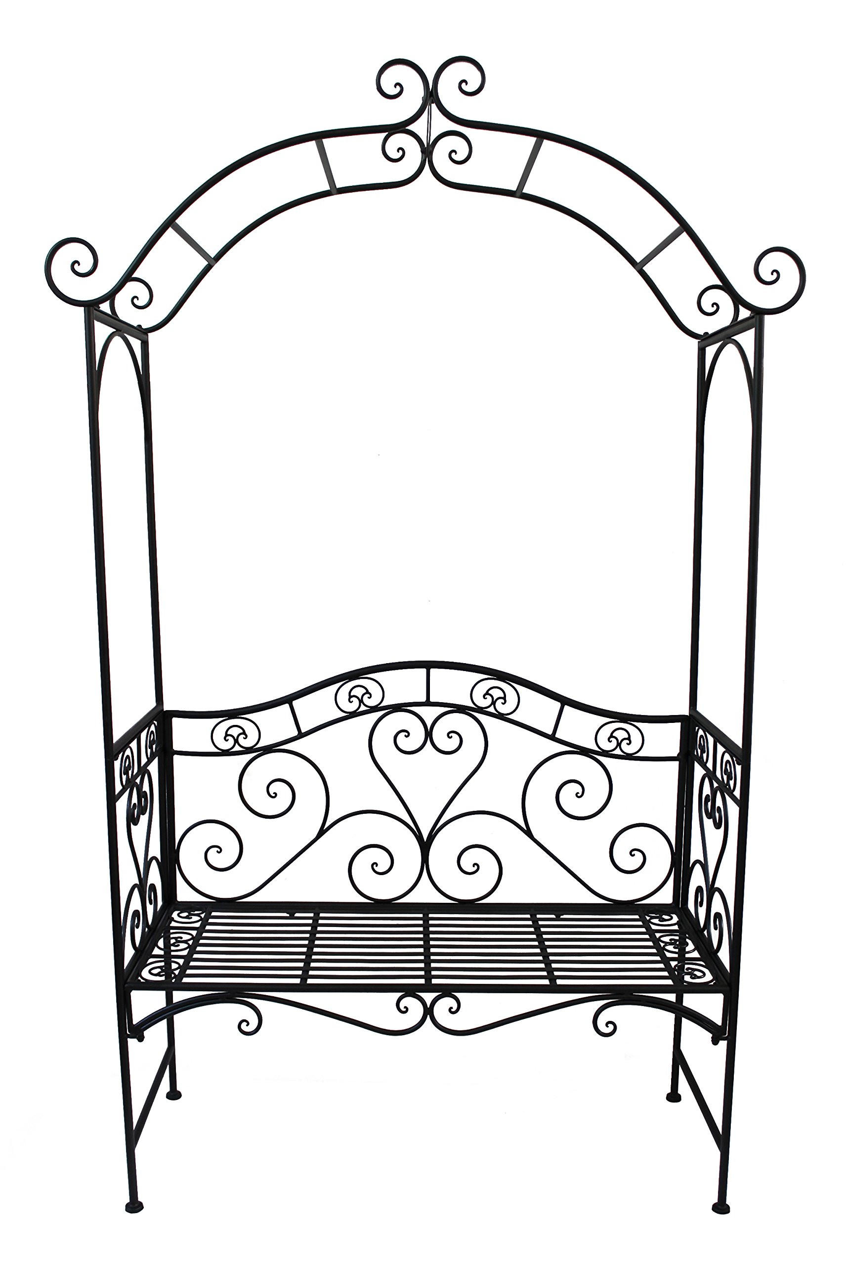 GARTENBANK Loni mit Rosenbogen Terrassenbank - Schwarz, Metall (124/200/48cm) - DELUKE