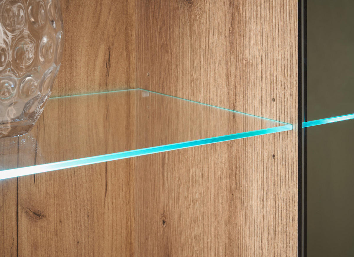 SIDEBOARD Eiche Evoke, Kommode 200 cm mit Soft-Close - Eichefarben/Schwarz, Glas/Holzwerkstoff (200/86/42cm) - Furn.Design