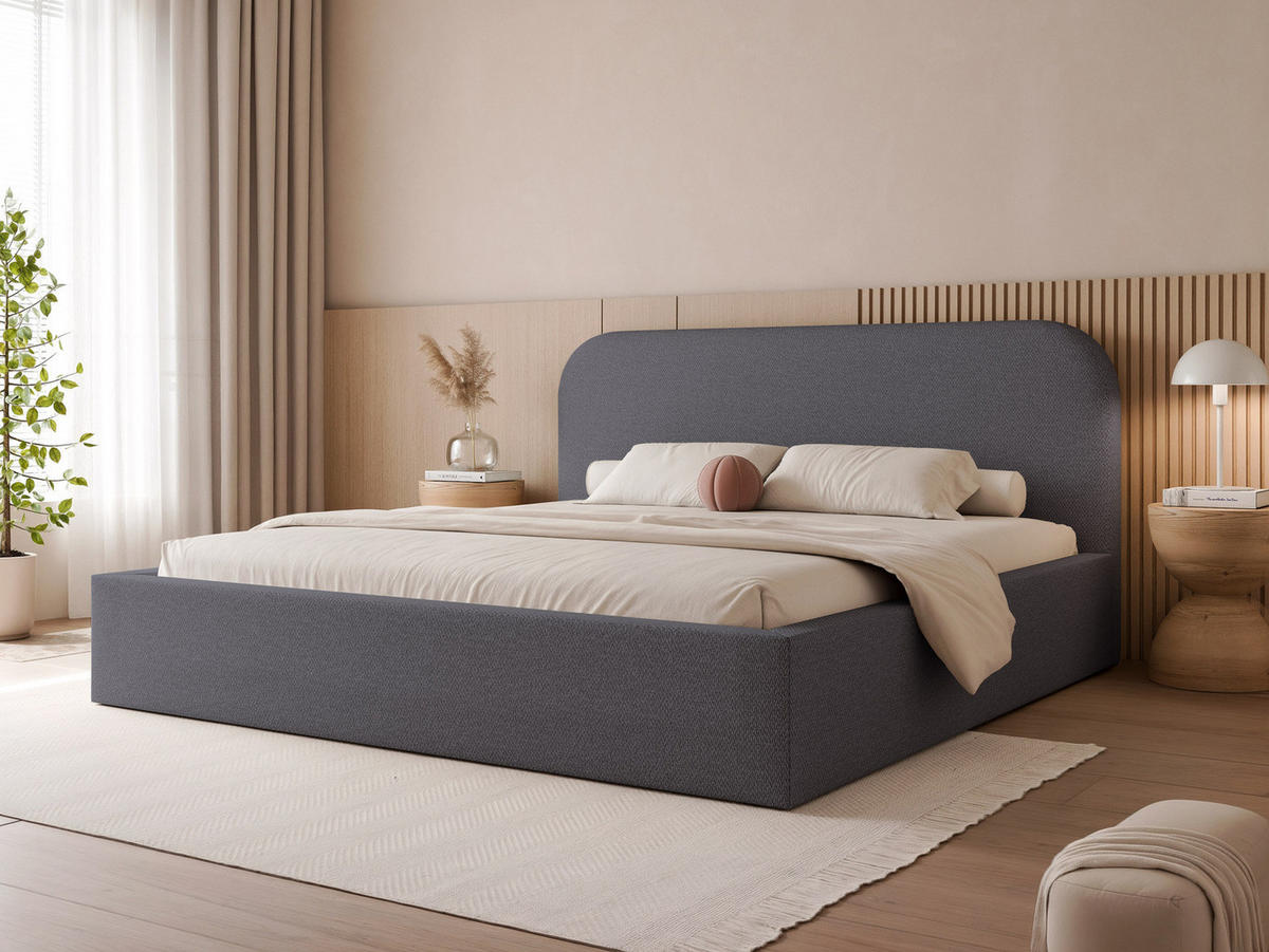 POLSTERBETT FUZZI 200x200 cm Dunkel Graublau (Stoff Lumi) - mit Bettkasten und Lattenrost - Blau/Dunkelgrau, Holzwerkstoff/Textil (200/200cm) - Ravio