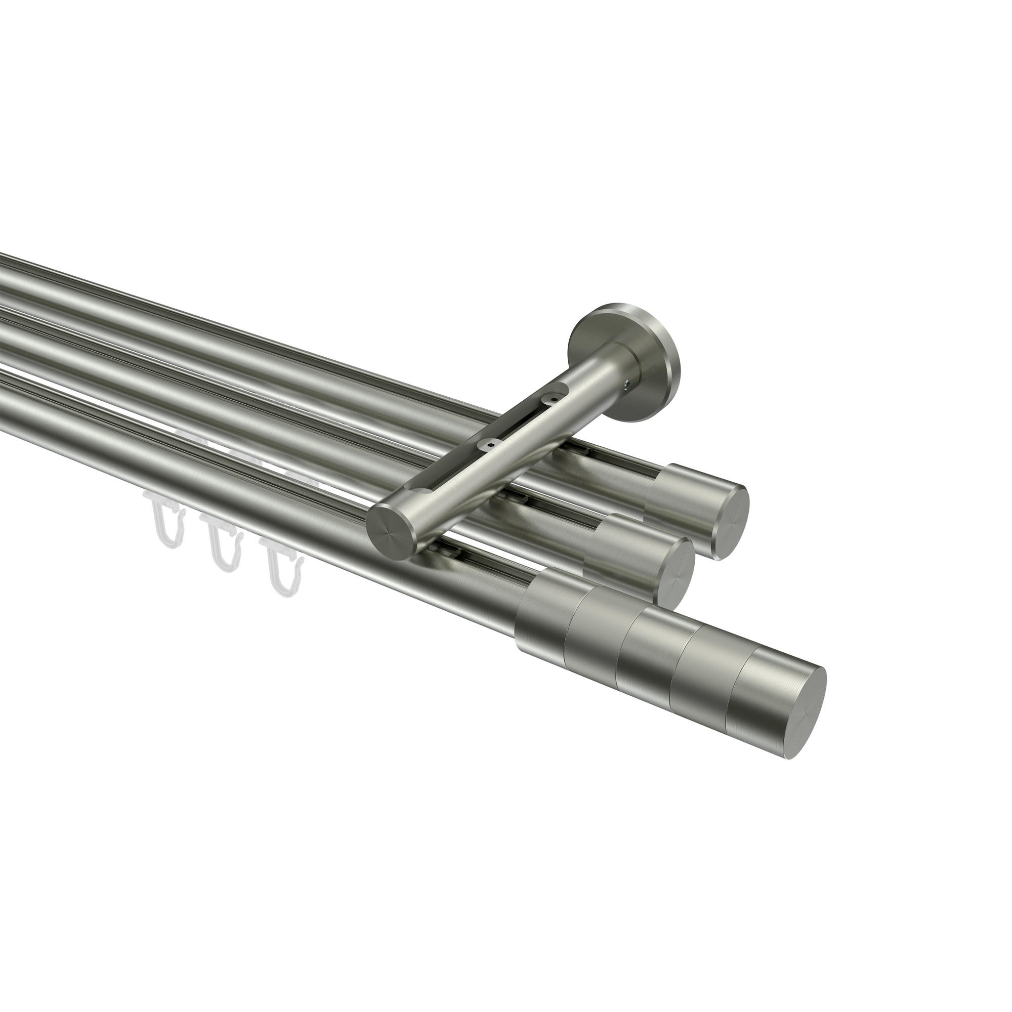 INNENLAUF-GARDINENSTANGEN-SET Siteno Mavell 180 cm, 3-läufig, 20 mm Ø Edelstahl-Optik - Edelstahlfarben/Silberfarben, Metall (180cm) - INTERDECO