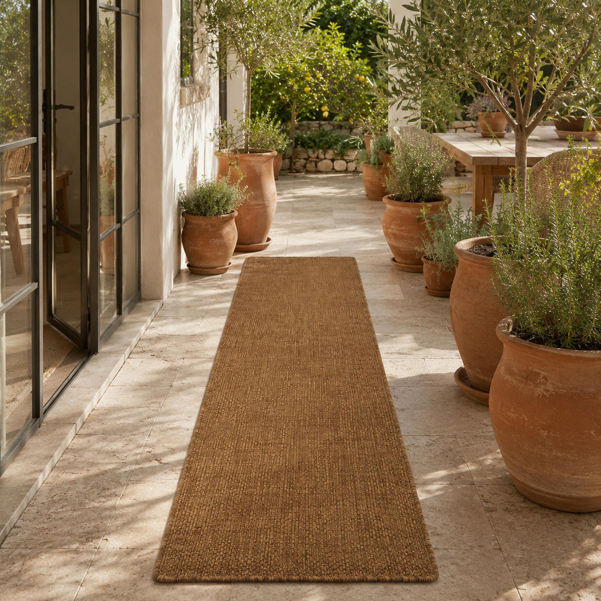 IN- & OUTDOOR FLACHGEWEBE LÄUFER PORTO - Braun, Textil (100/300cm) - Snapstyle