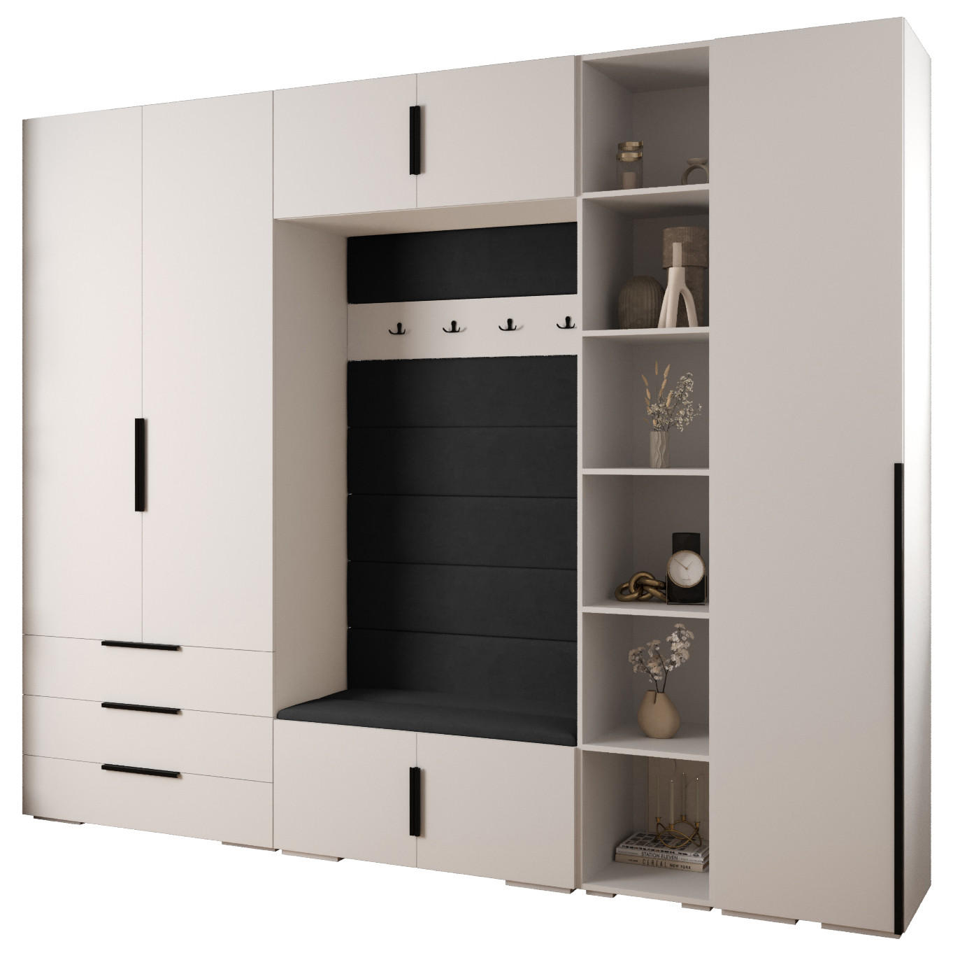 Abiks Möbel Garderoben-Set Weiß, Schwarz, Schwarz 290x236.7x47 cm