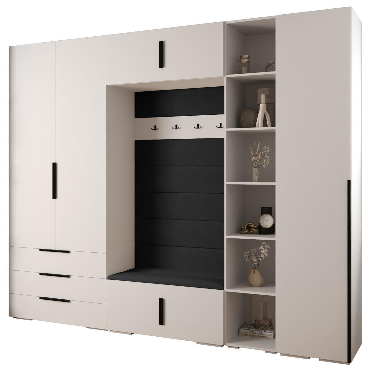 GARDEROBEN-SET 236,7/290/47 - Schwarz/Weiß, Holz/Kunststoff (290/236.7/47cm) - Abiks Möbel