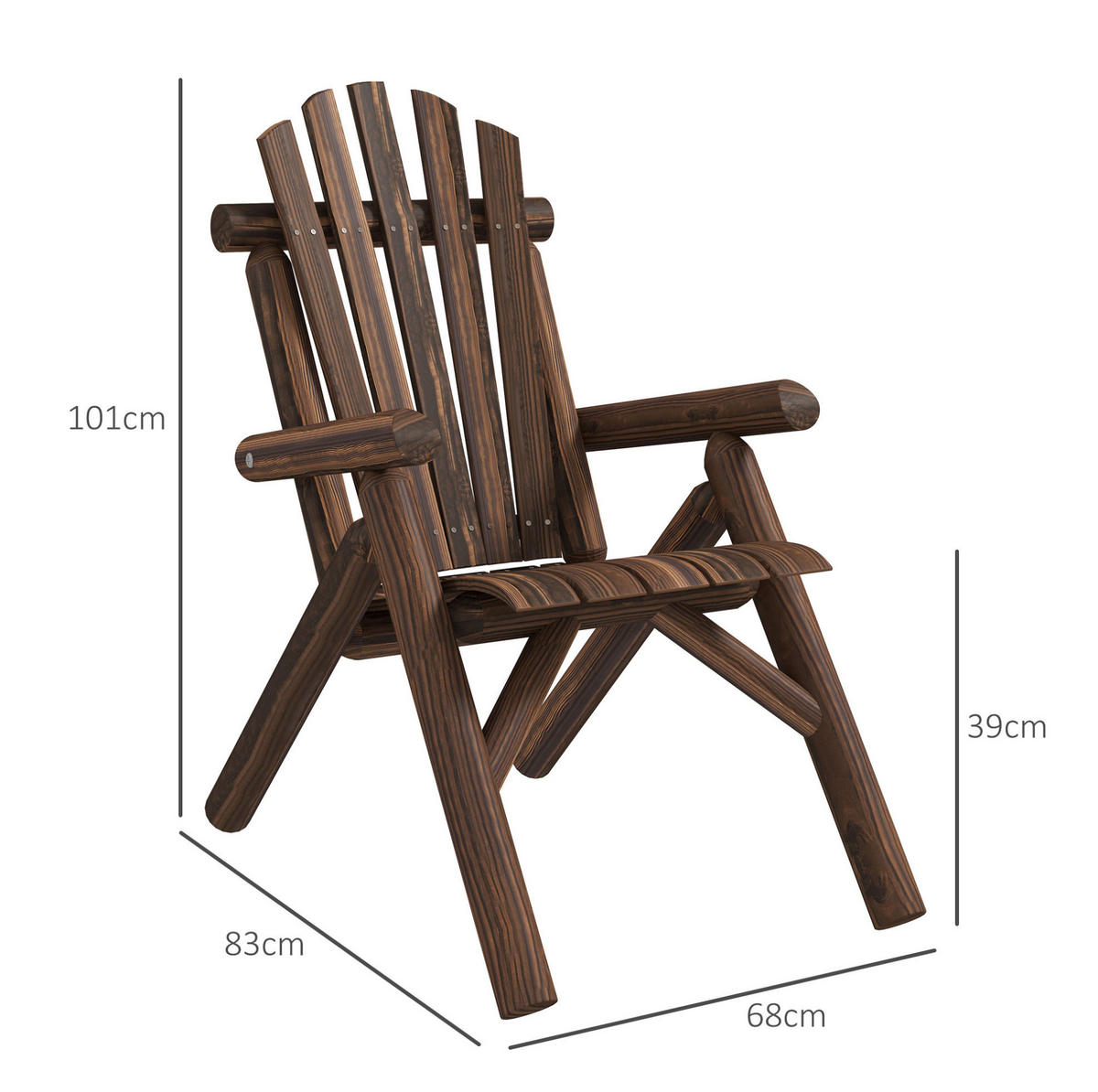 GARTENSTUHL 68/83/101 cm mit Armlehnen und hoher Rückenlehne aus Tannenholz, ergonomisch, Dunkelbraun - Dunkelbraun, Holz (83/101/68cm) - Redom