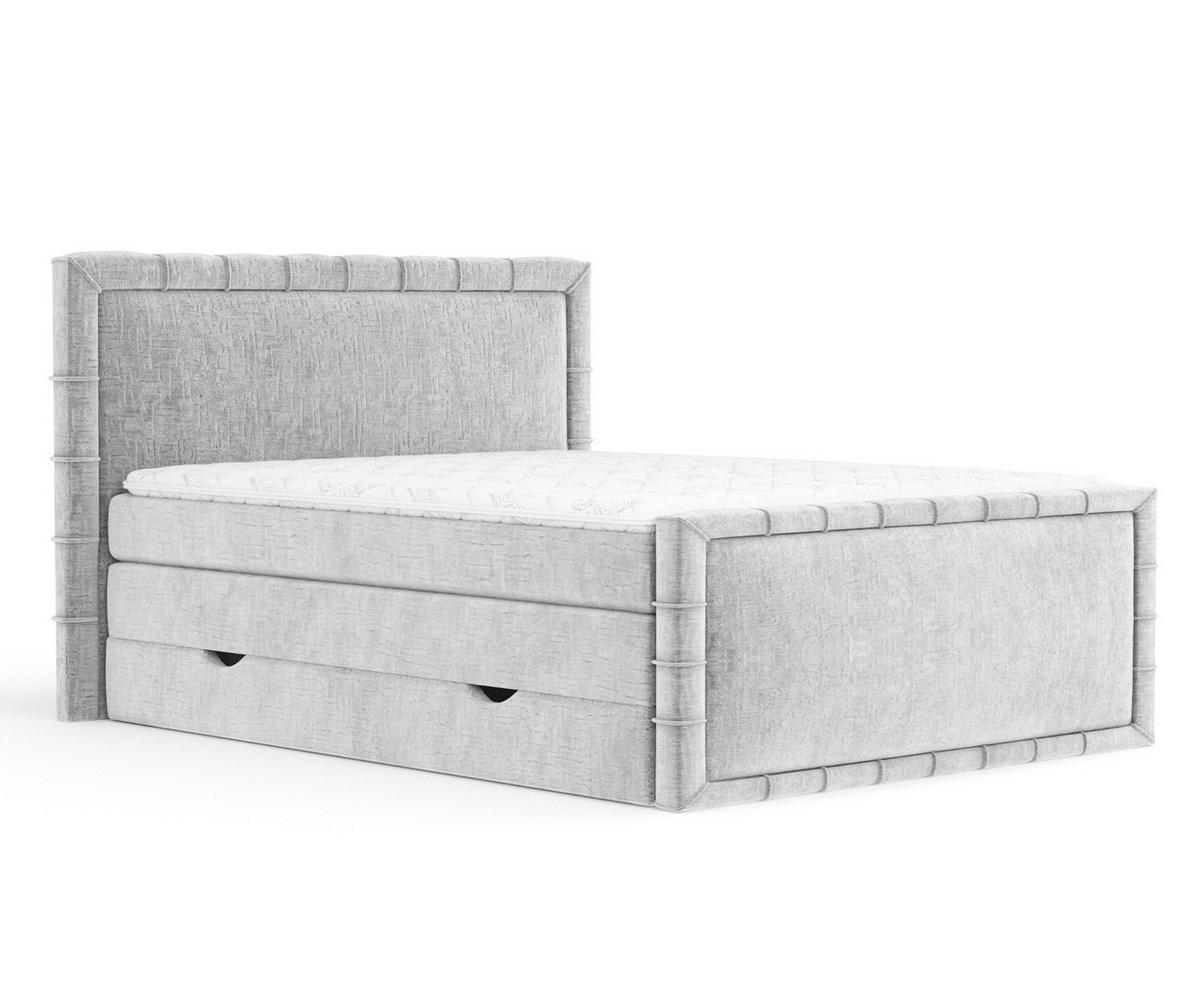 BOXBETT Estelle Hellgrau 200/200 cm im Chenille-Stoff - Hellgrau/Schwarz, Holz/Holzwerkstoff (200/200cm) - Maison de Reve