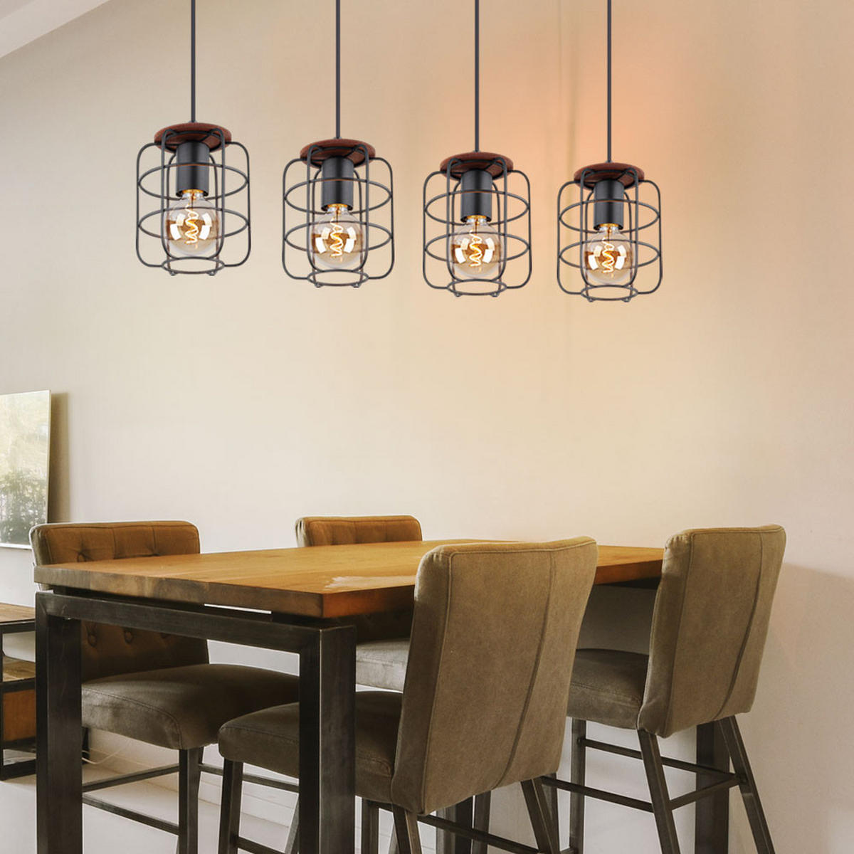 HÄNGELEUCHTE Gitter Holz Schwarz Braun - Schwarz, Holz (74/15/120cm) - Globo Lighting