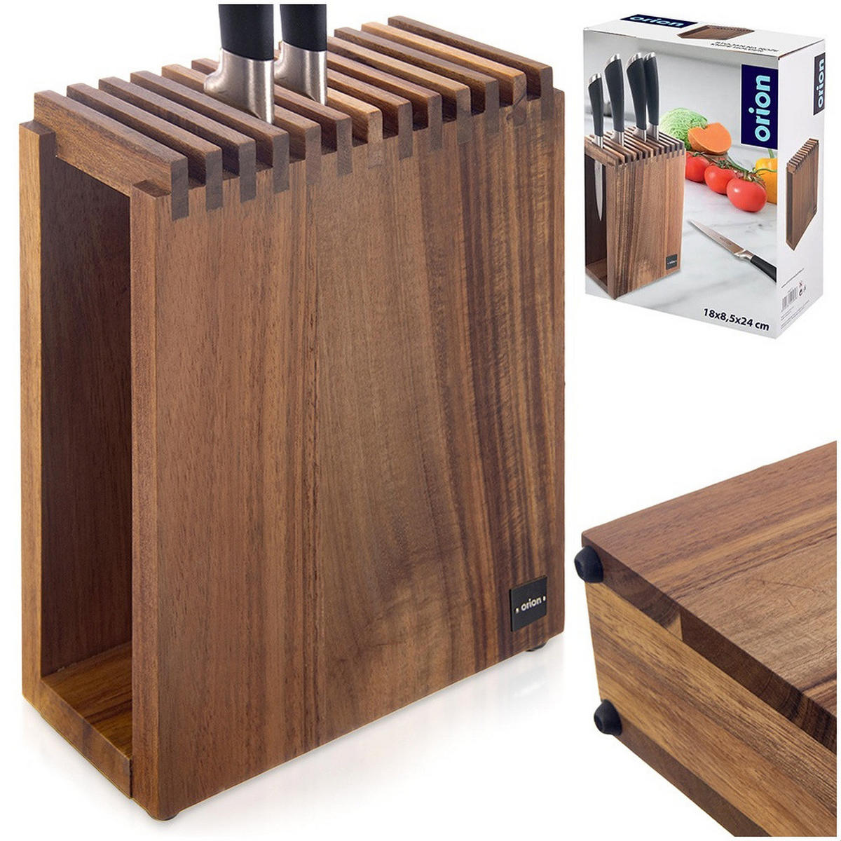 MESSERBLOCK Walnuss 12 Fächer Braun - Braun, Holz (8.5/24/18cm) - Orion 