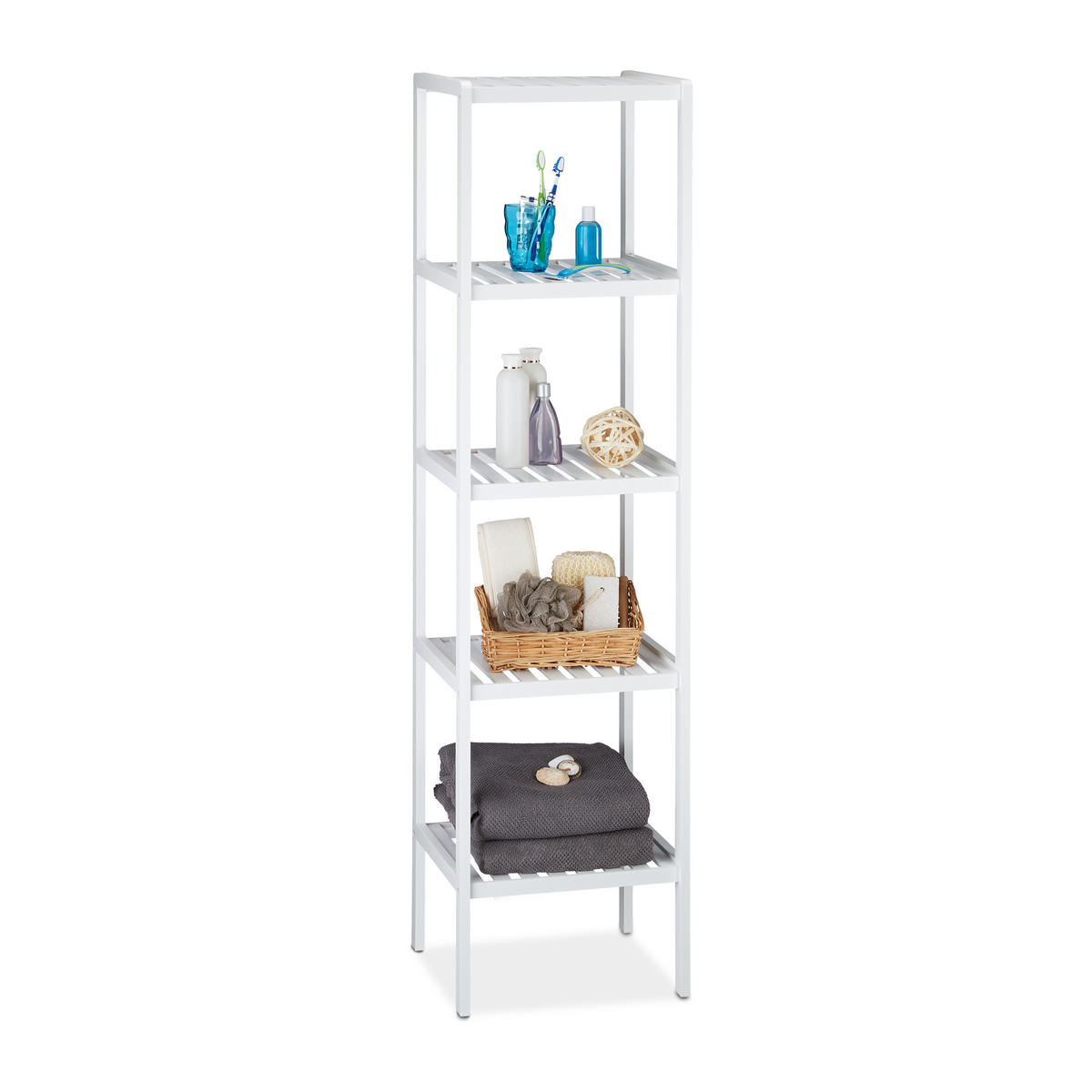 BADREGAL - Weiß, Holz (34.5/139.5/33cm) - Relaxdays