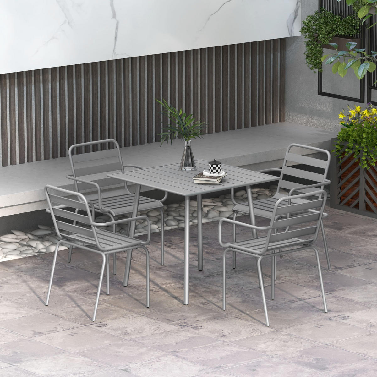 SITZGRUPPE, Hellgrau, Stahl - Hellgrau, Metall - Outsunny