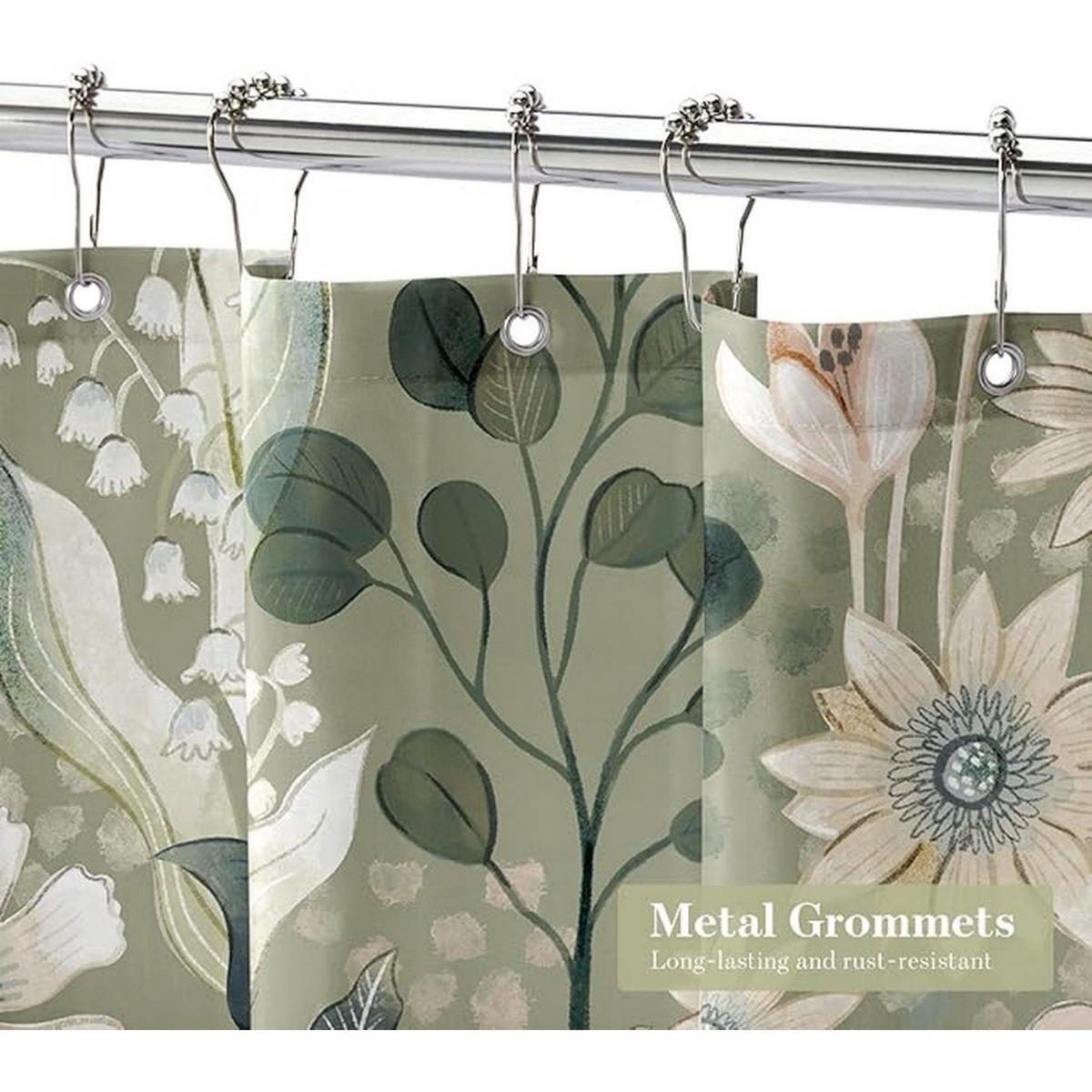 DUSCHVORHANG Grün Polyester 180 x 180 cm schimmelresistent wasserdicht mit Ringe - Multicolor, Kunststoff (180/180cm) - MCBOSON