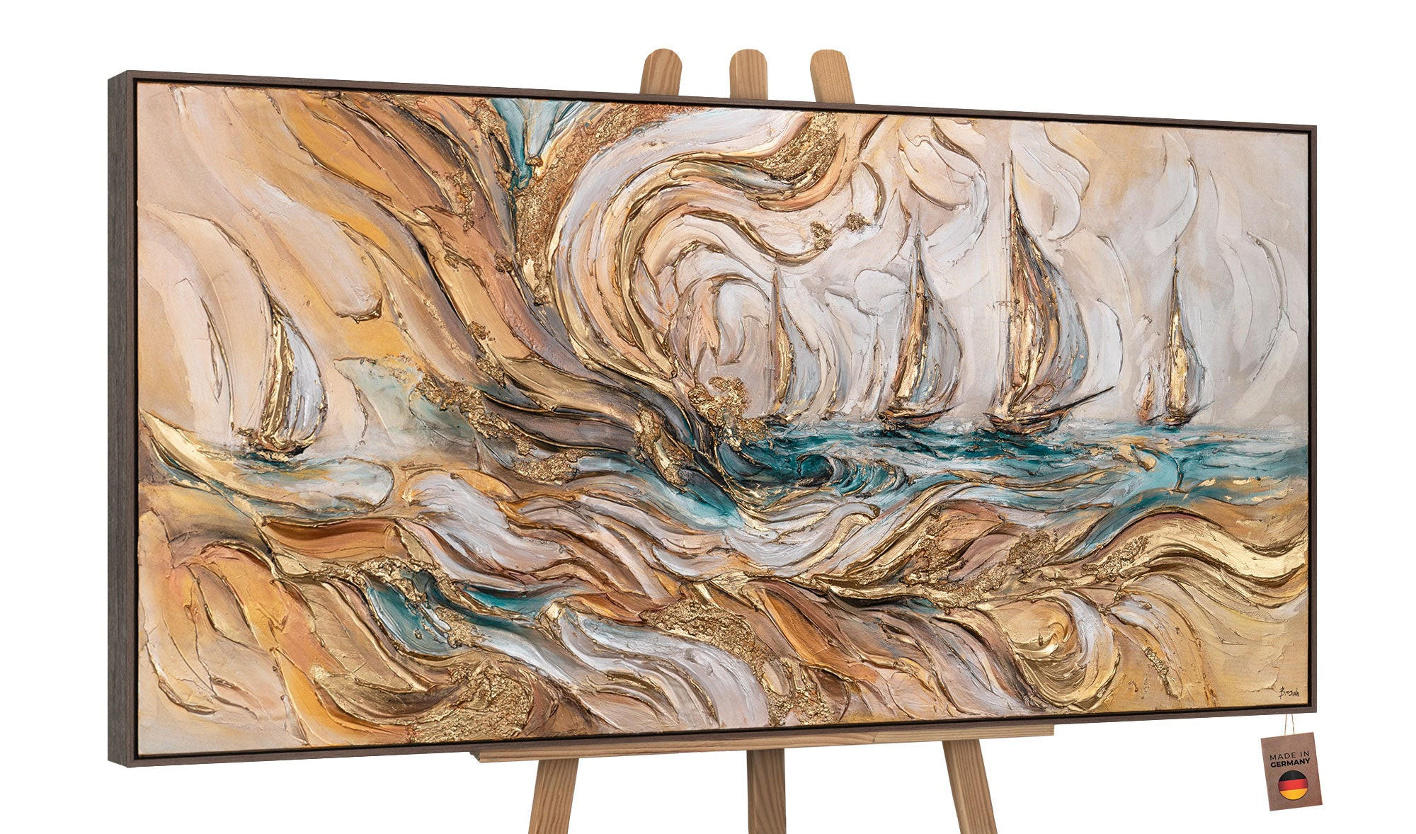 GEMÄLDE Zeitwellen Schattenfugenrahmen Grau 160x80 cm - Grau, Holz (160/80cm) - YS-art gallery