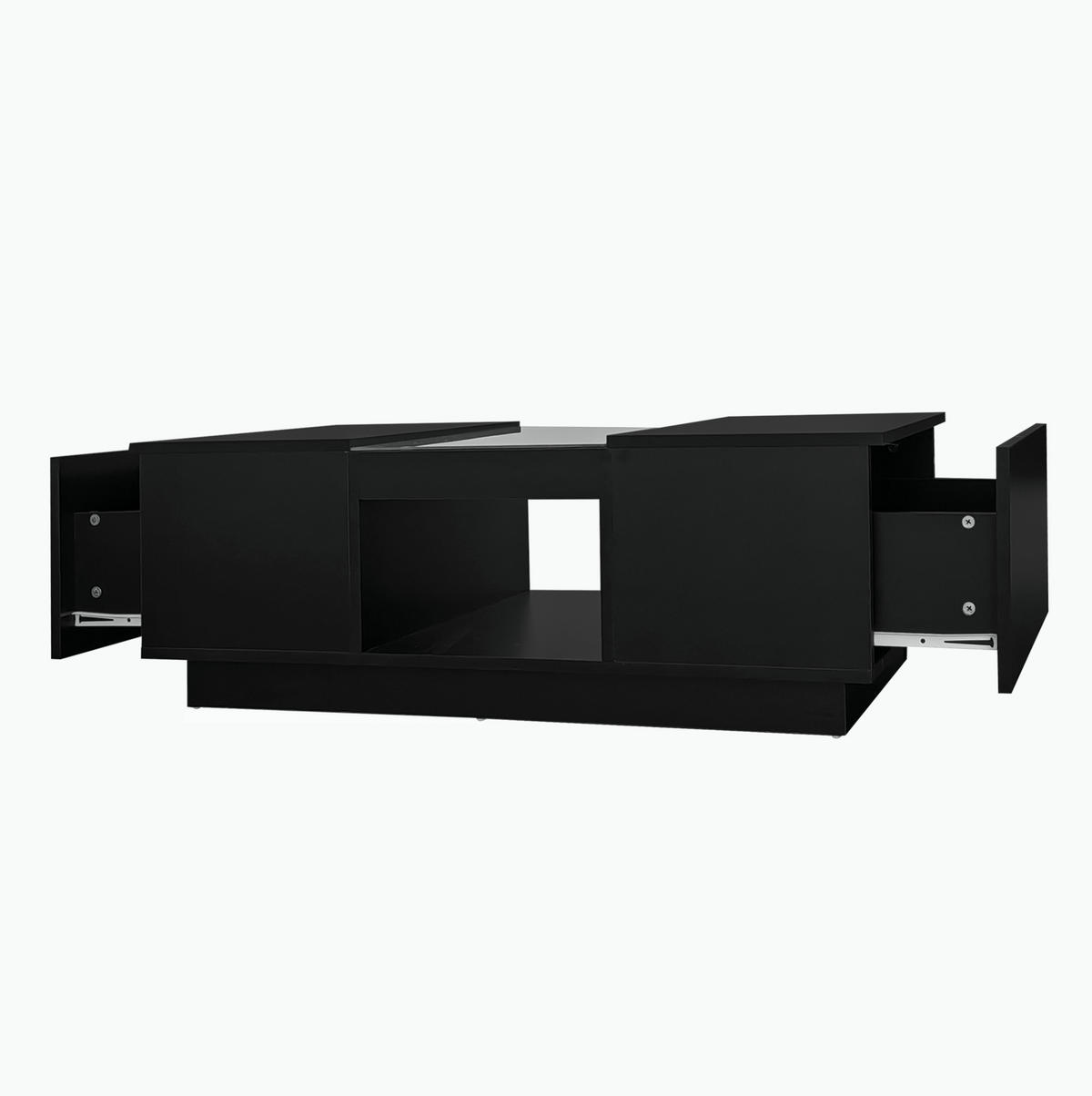 COUCHTISCH 100/50/35,5 cm aus Spanplatte mit LED-Beleuchtung, App-Steuerung, 2 Schubladen und Glasplatte, Schwarz - Schwarz, Holzwerkstoff (100/50/35.5cm) - Redom
