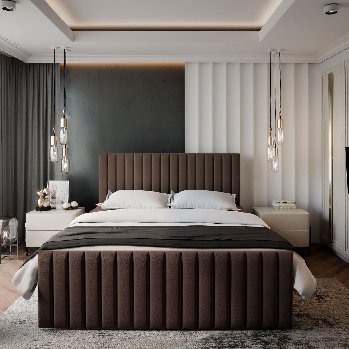 BOXBETT ARION 140x200 cm mit Matratze und Topper, H2+H3 - Braun - Braun, Holz (140/200cm) - MASSENO