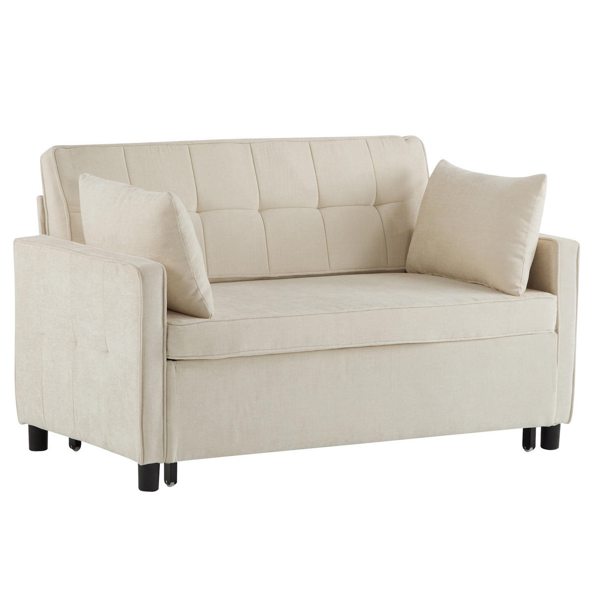 SCHLAFSOFA Chenille mit Ausziehfunktion und 2 Kissen Beige 142/79/85 cm - Beige, Textil (79/85/142cm) - Redom
