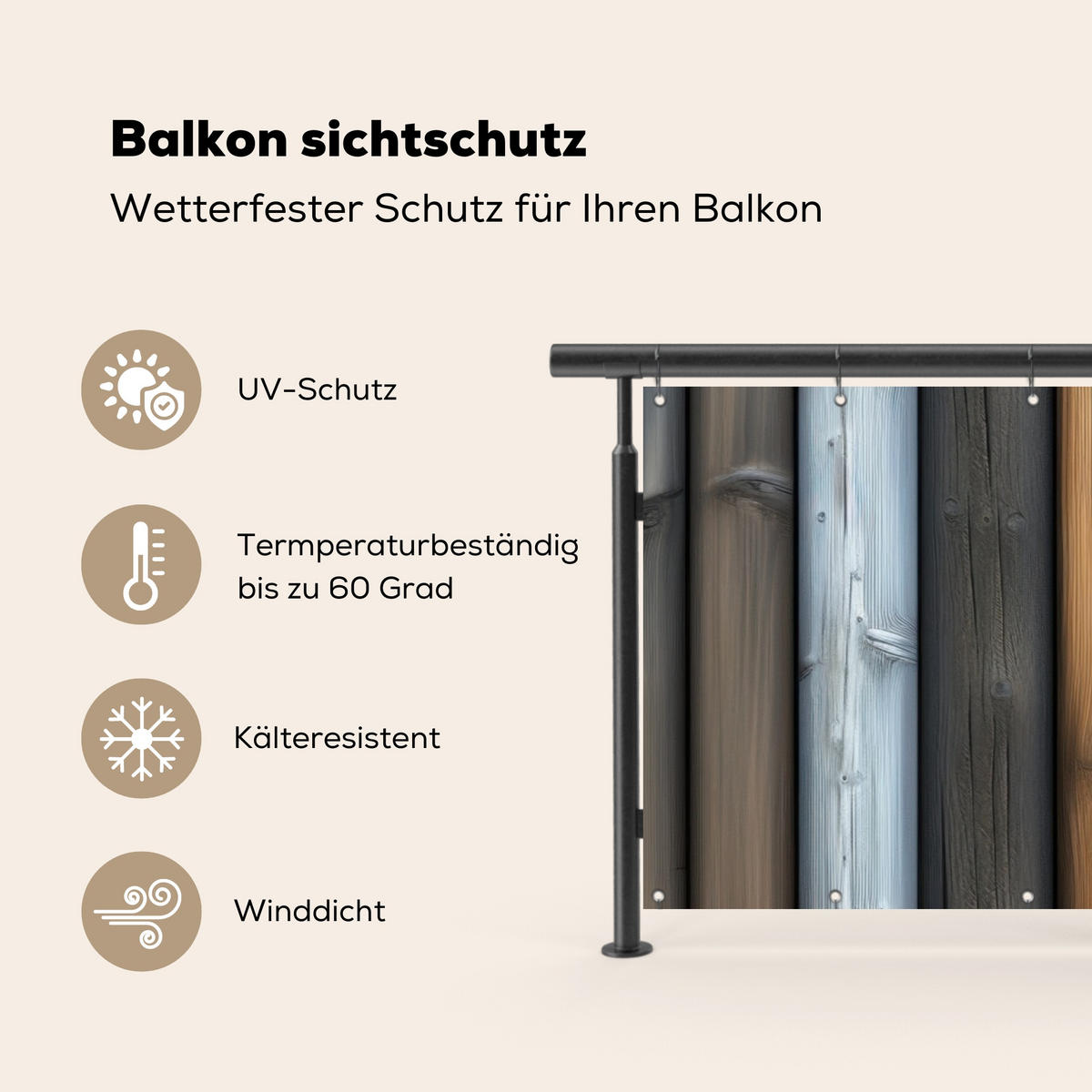BALKON-SICHTSCHUTZ Holz - Dielen - Gemischt - Teakfarben, Kunststoff (300/100cm) - MuchoWow