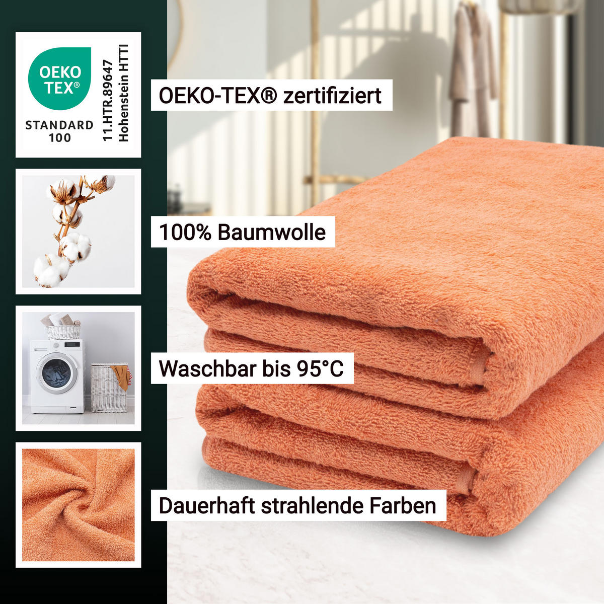 SAUNATUCH, 2er-Set, 70x200 cm, 100% Baumwolle, Orange - Terra cotta, Textil (70/200cm) - Zollner