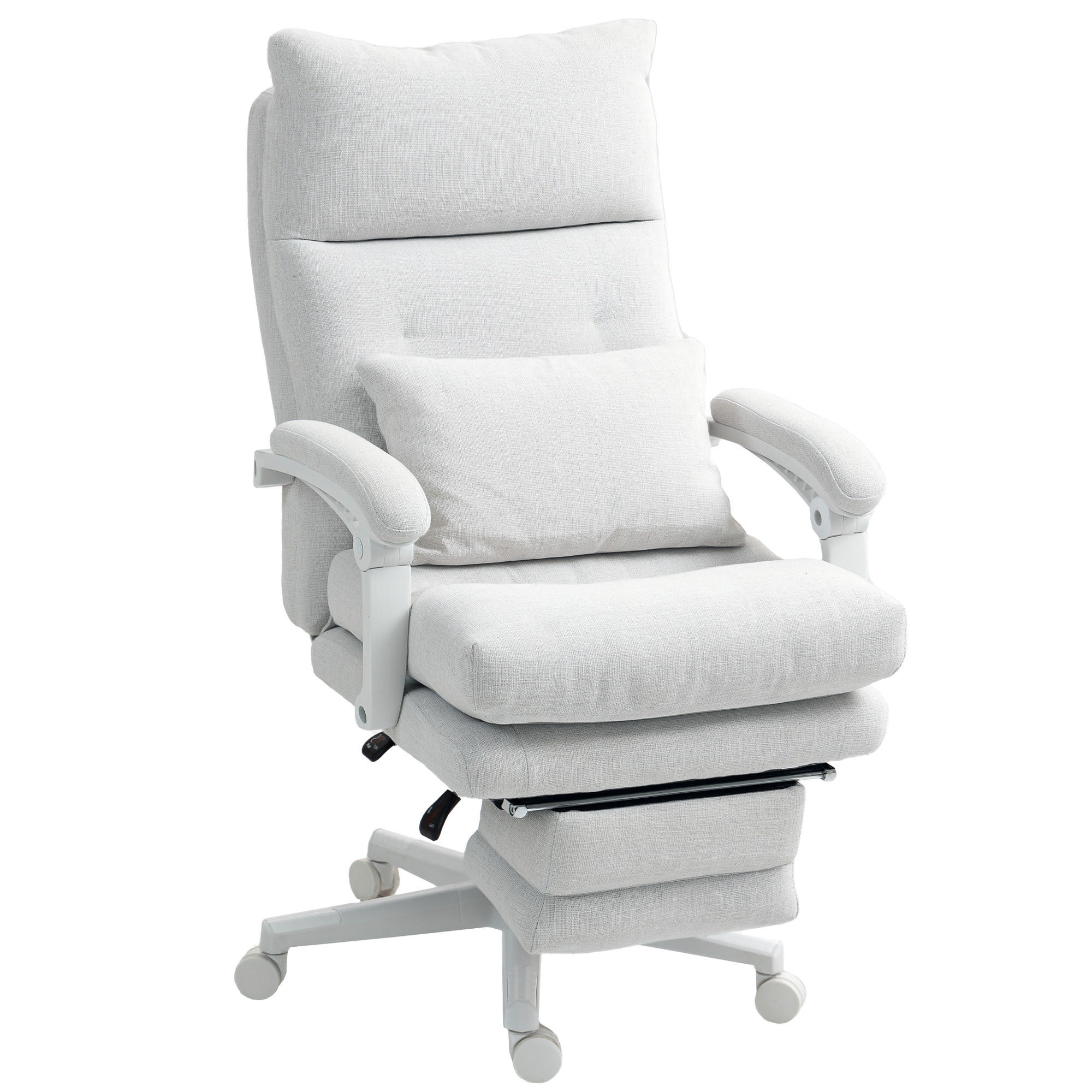 BÜROSTUHL mit Lendenwirbelstütze, Hoher Rückenlehne, Fußstütze, Cremeweiß - Creme, Textil (70/122/68cm) - HOMCOM