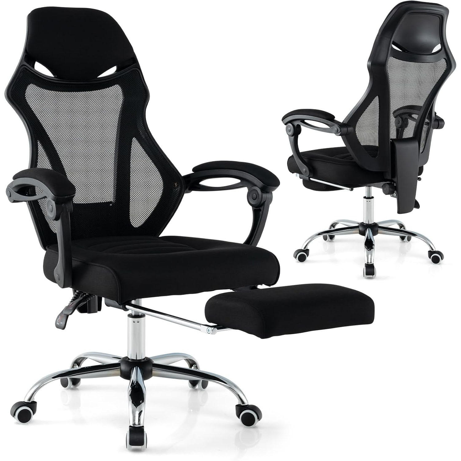BÜROSTUHL Schwarz - Schwarz, Textil (70/116.5/68cm) - COSTWAY