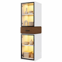 VITRINE in Weiß Highboard mit LED und Schublade für Wohnzimmer, Arbeitszimmer und Essbereiche, B40/T40/H200 cm - Weiß, Glas/Holzwerkstoff (40/200/40cm) - STILVORA