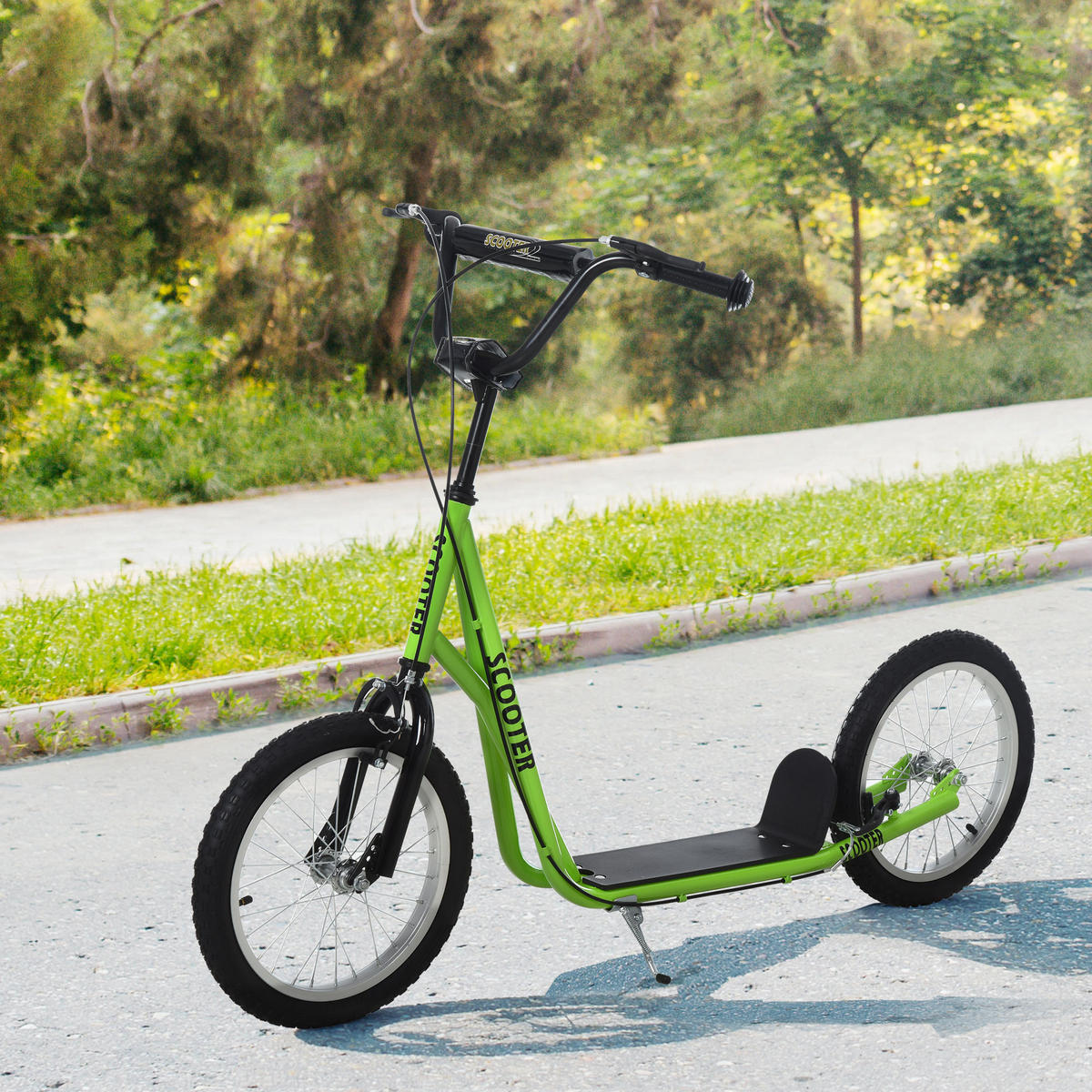 TRETROLLER Scooter Cityroller Kinder Luftreifen Roller verstellbar Alu Grün - Grün, Metall (139/58/96cm) - HOMCOM