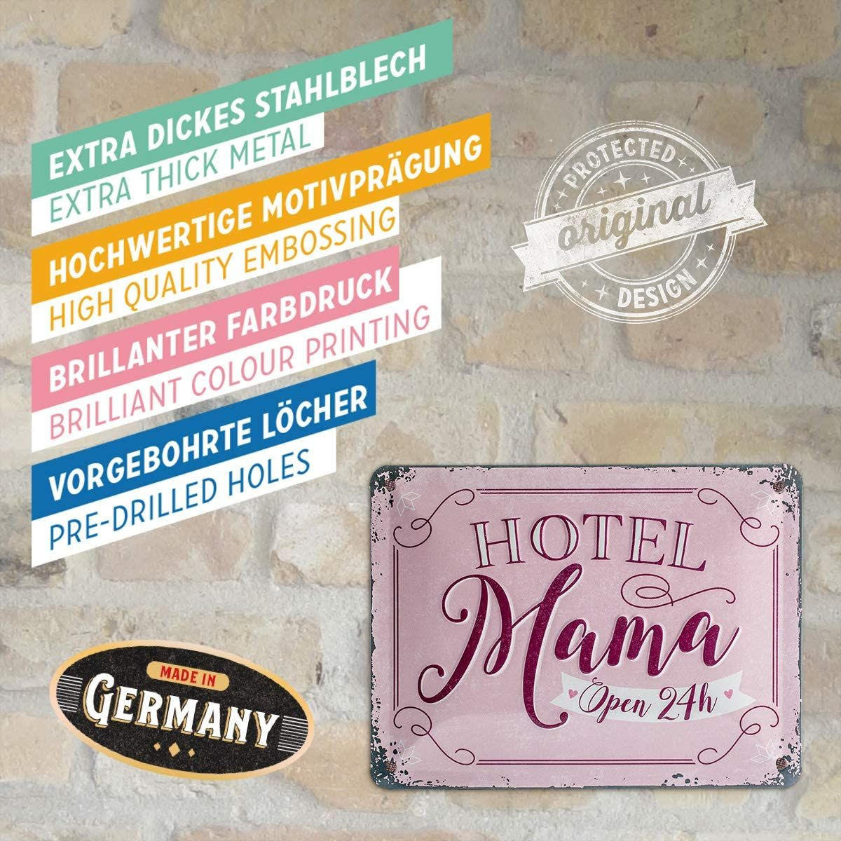 BLECHSCHILD 15/20 cm Word Up Hotel Mama - Multicolor, Metall (20/15/0.5cm) - Nostalgic-Art