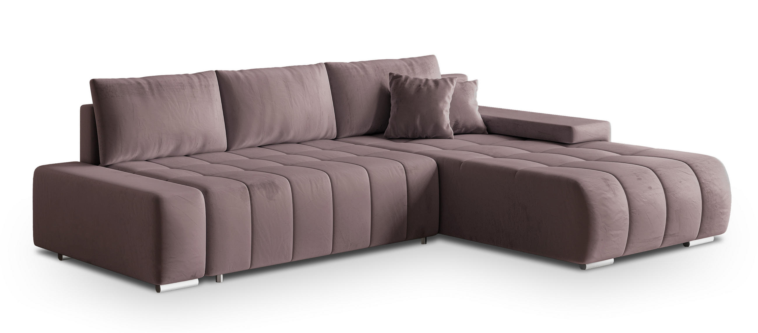 ECKSOFA ALESE R-S Lila Velours-Stoff mit Schlaffunktion - Lila, Holz (265/185cm) - MASSENO