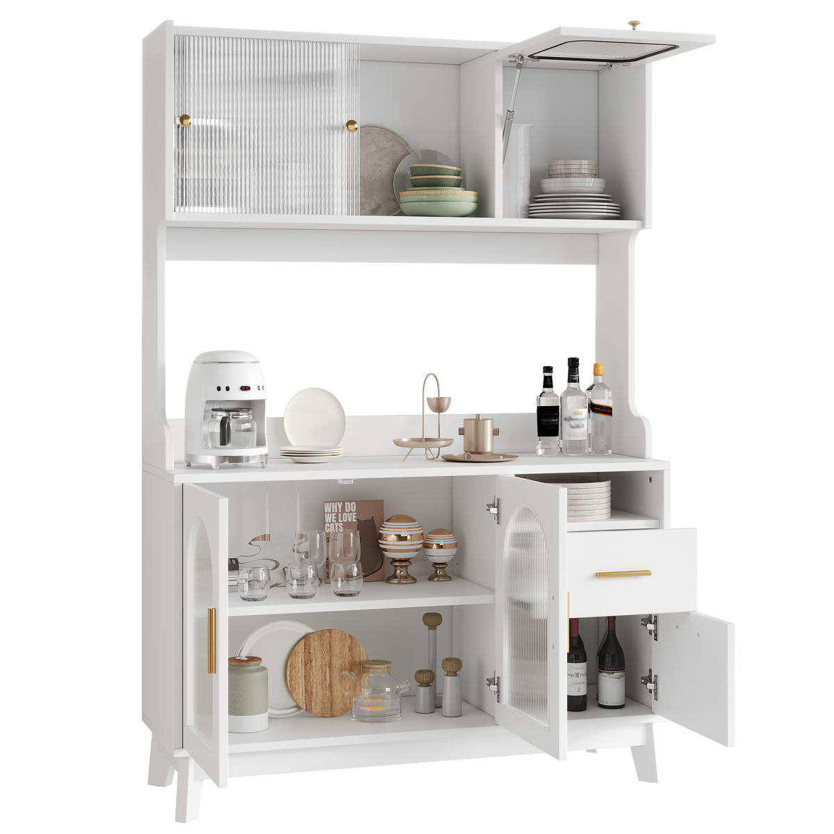 BUFFETSCHRANK 120x40x178 cm, 2 Steckdosen, USB-A/USB-C-Anschlüsse, Weiß - Weiß, Holzwerkstoff (120/178/40cm) - FOHERE