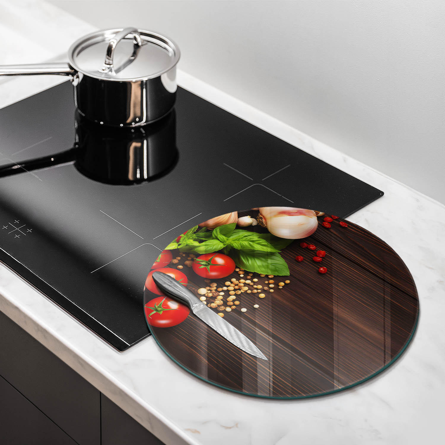 GLASPLATTE Ø 40 cm Gemüse auf dem Tisch - Multicolor, Glas (40/40cm) - Wallfluent