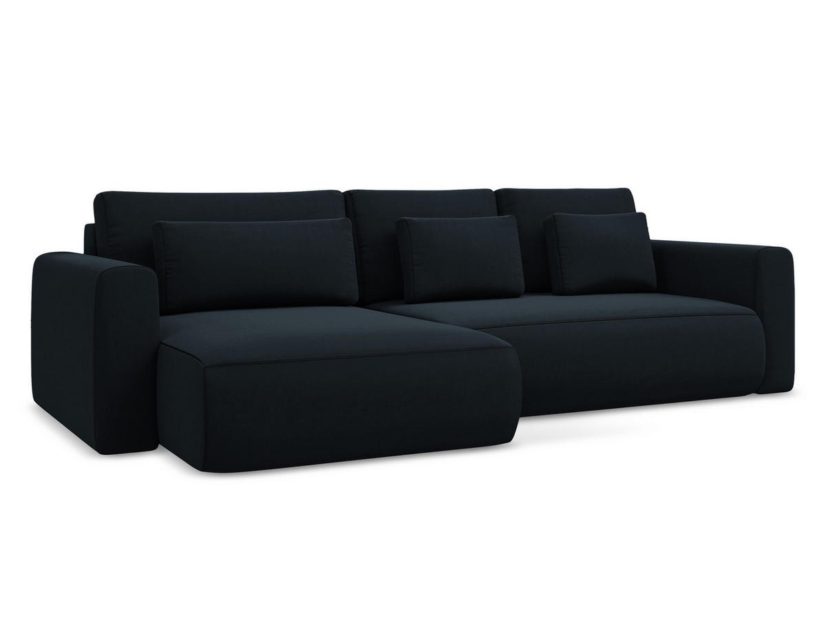 ECKSOFA mit Schlaffunktion Samt Stoff Blau - Blau/Schwarz, Kunststoff/Textil (149/278cm) - Makamii